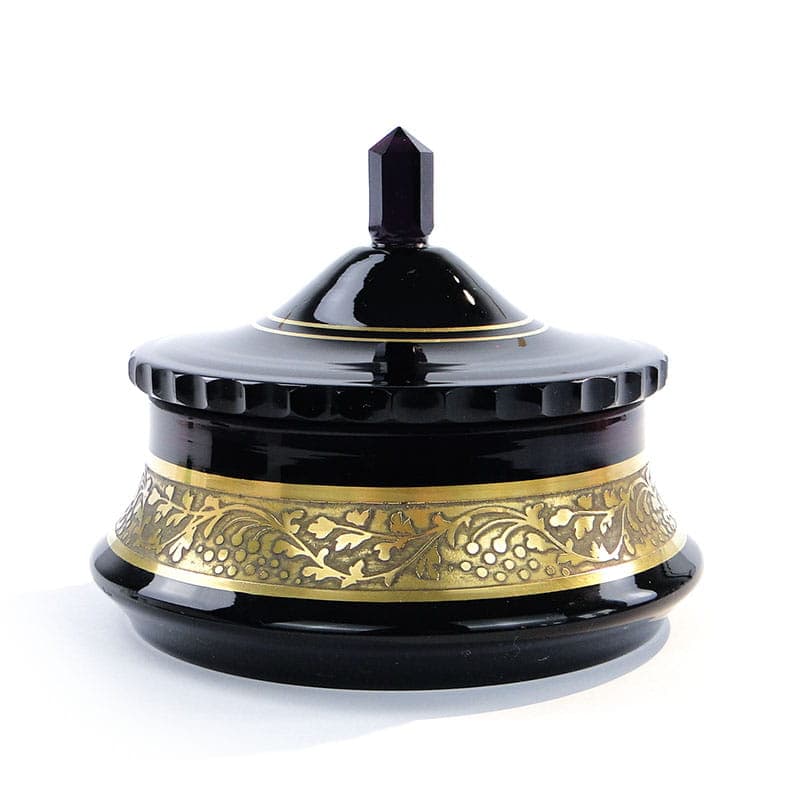 Bomboniera Art Deco, fiolet ametystowy, kryształ, Czechy, lata 20.