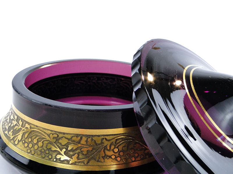 Bomboniera Art Deco, fiolet ametystowy, kryształ, Czechy, lata 20. - 242356