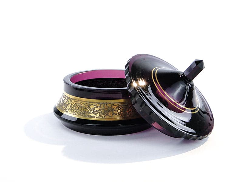 Bomboniera Art Deco, fiolet ametystowy, kryształ, Czechy, lata 20. - 242357