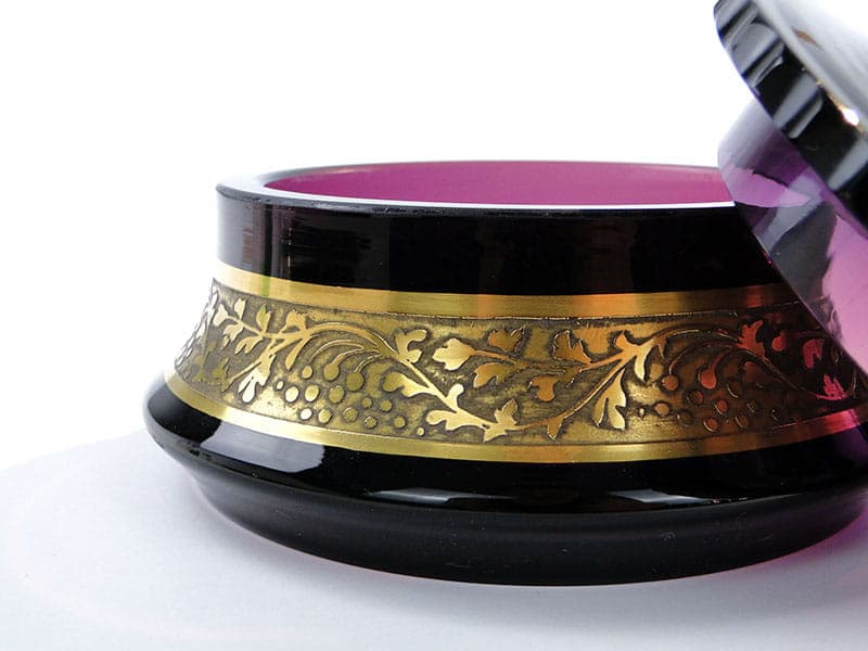 Bomboniera Art Deco, fiolet ametystowy, kryształ, Czechy, lata 20. - 242358