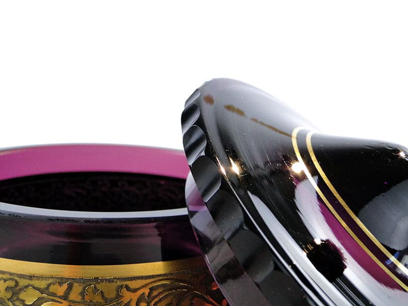 Bomboniera Art Deco, fiolet ametystowy, kryształ, Czechy, lata 20. - 242359