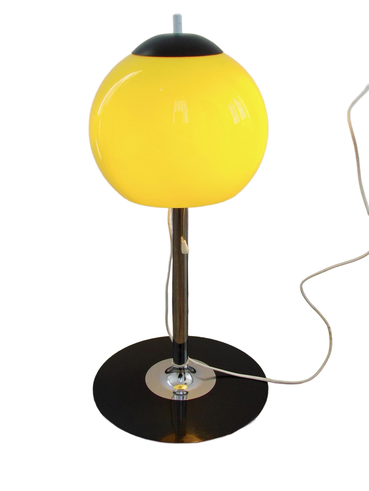 Lampa stołowa Space Age, szkło żółty, metal chrom, tworzywo czarny, lata 70.