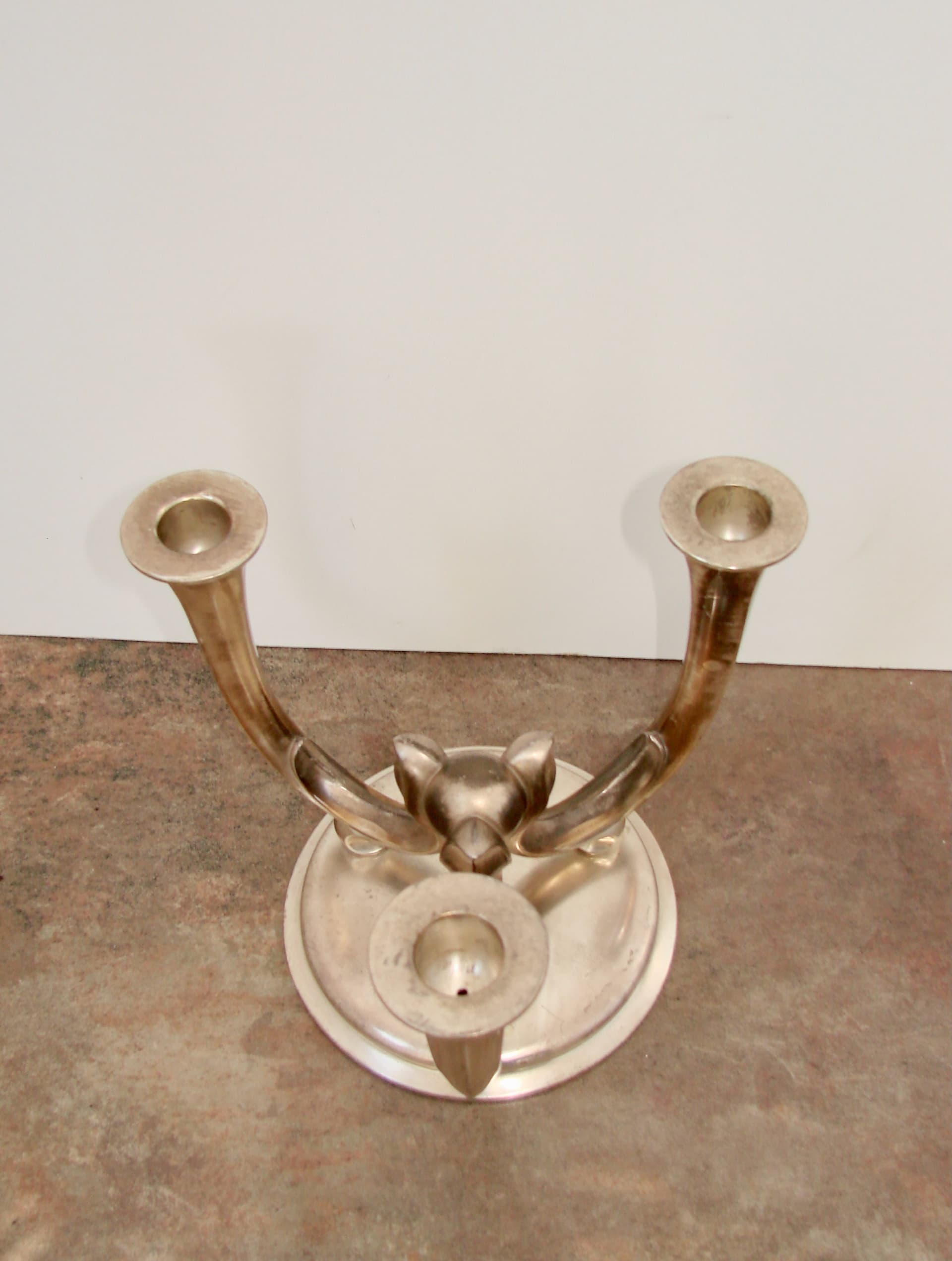 Świecznik Art Deco, srebrny, mosiądz srebrzony, WMF, Niemcy, lata 40. - 242580