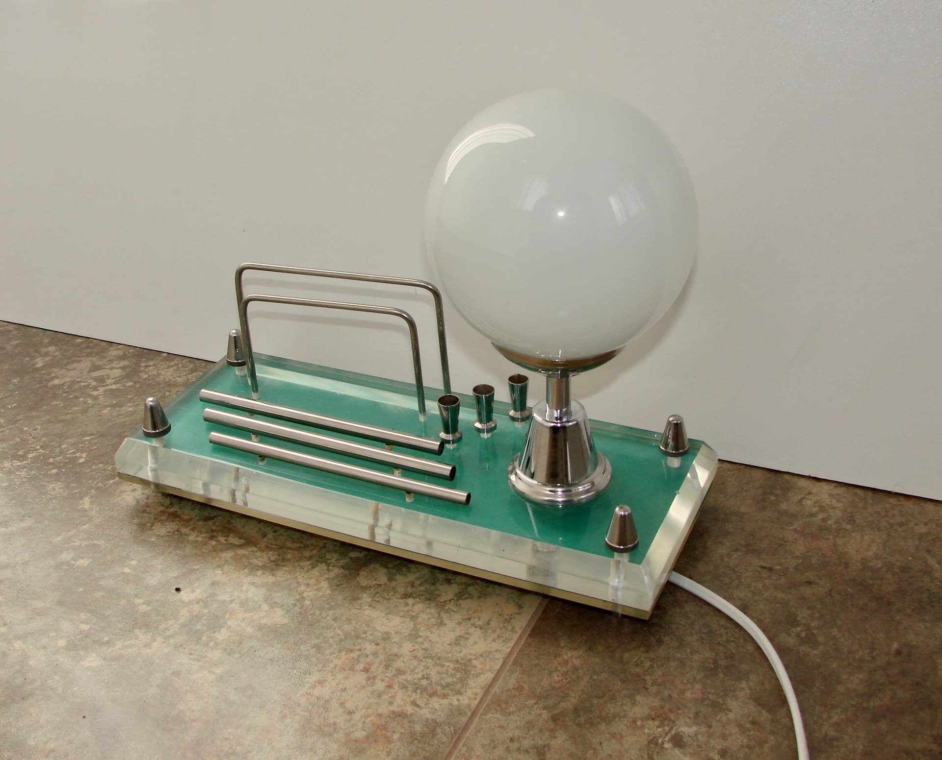 Lampka biurkowa Space Age, transparentny akryl, chrom, szkło, lata 70. - 242585