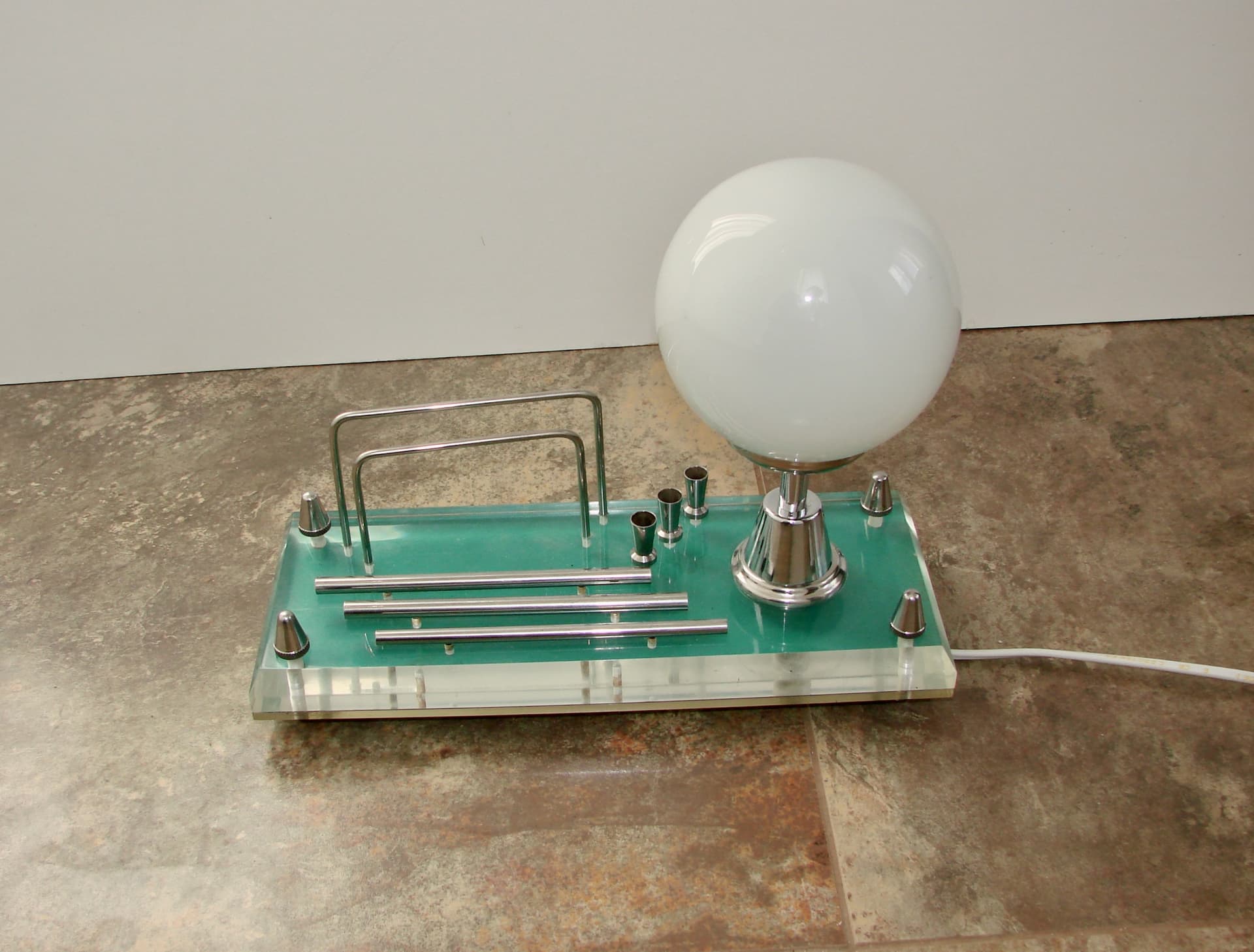 Lampka biurkowa Space Age, transparentny akryl, chrom, szkło, lata 70. - 242592