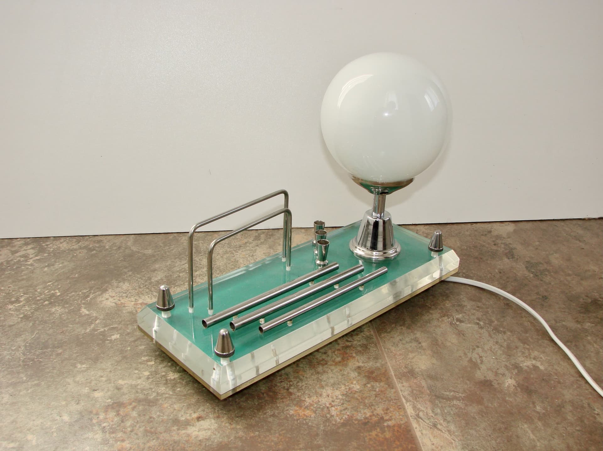 Lampka biurkowa Space Age, transparentny akryl, chrom, szkło, lata 70. - 242590