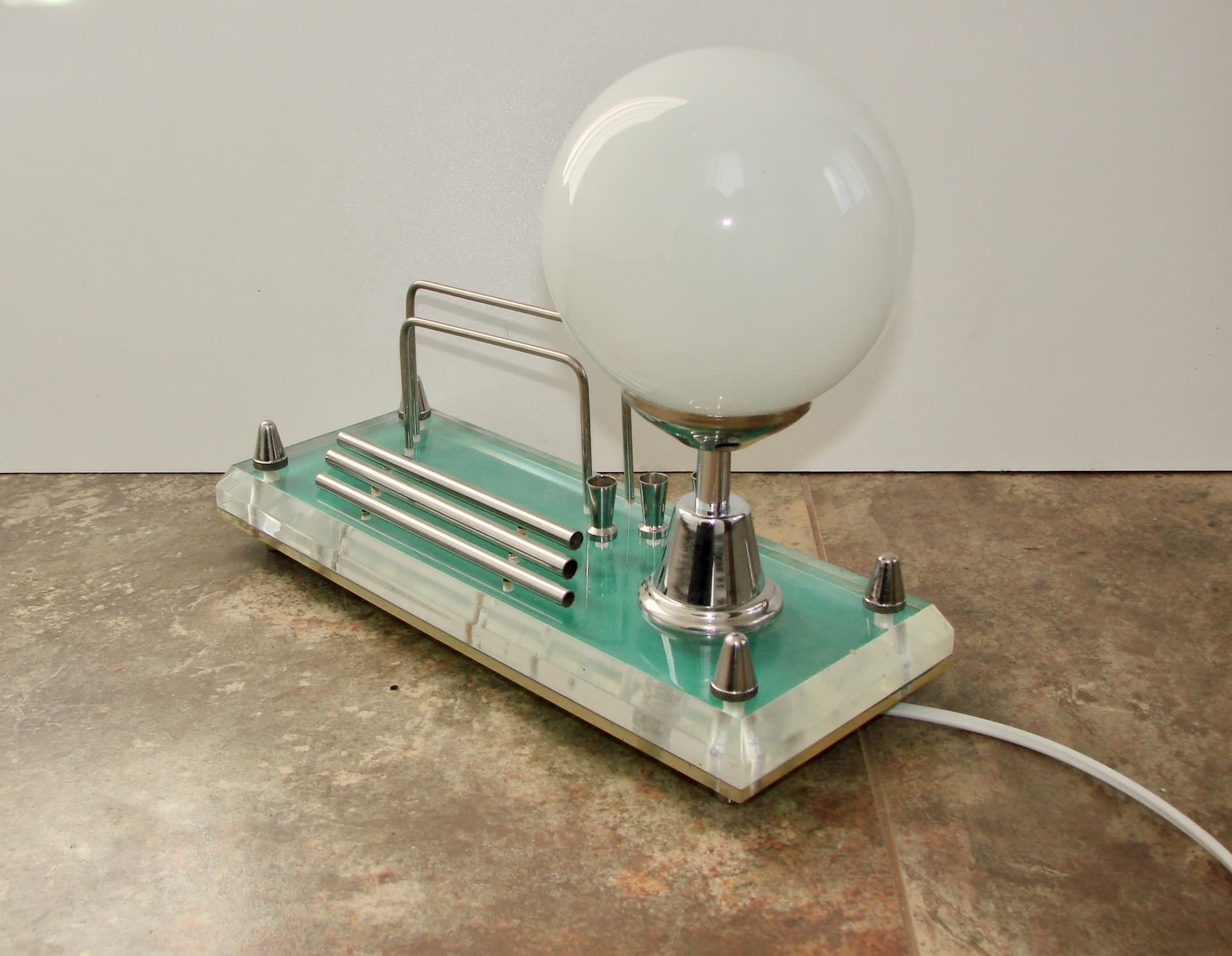 Lampka biurkowa Space Age, transparentny akryl, chrom, szkło, lata 70. - 242587