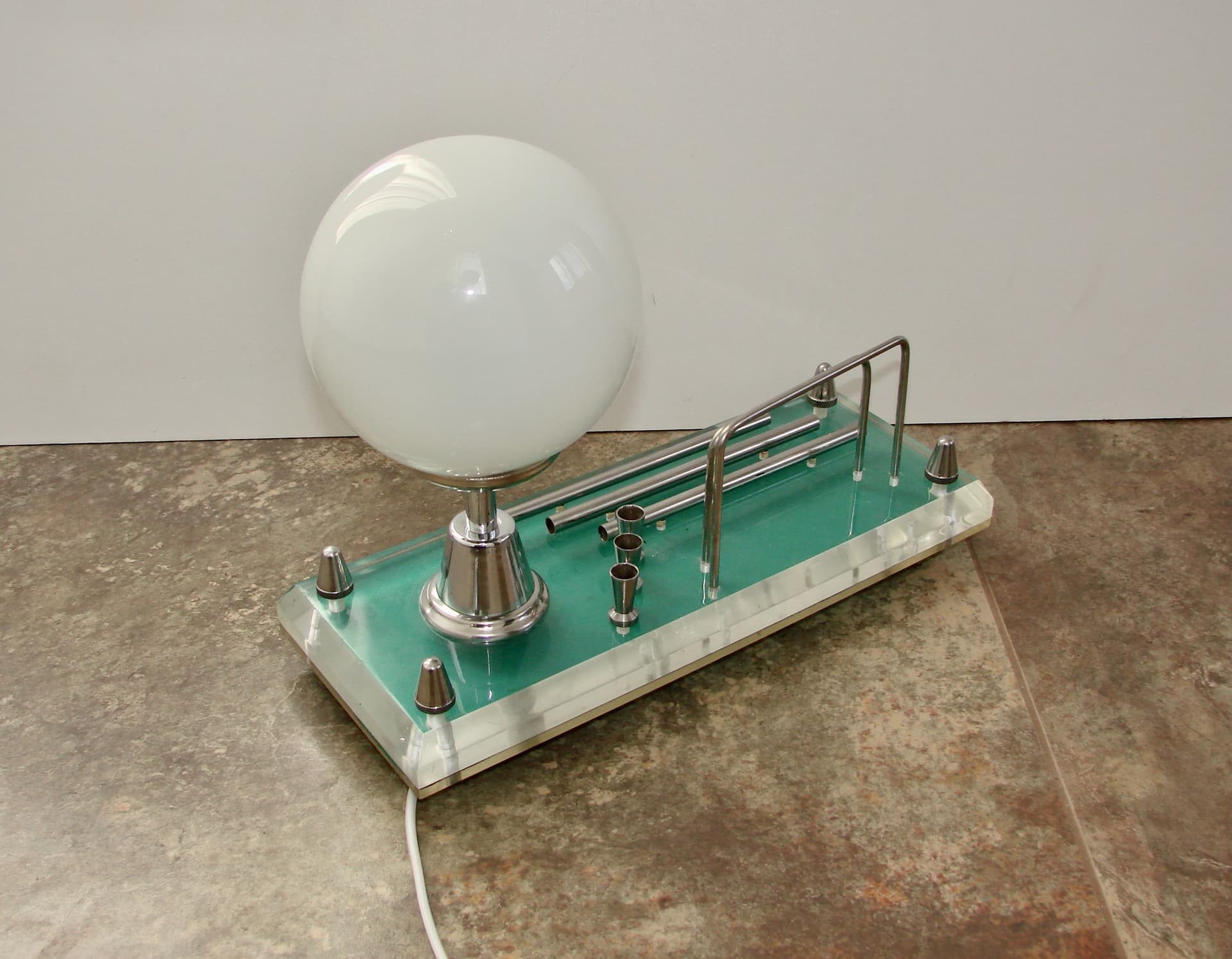 Lampka biurkowa Space Age, transparentny akryl, chrom, szkło, lata 70. - 242588