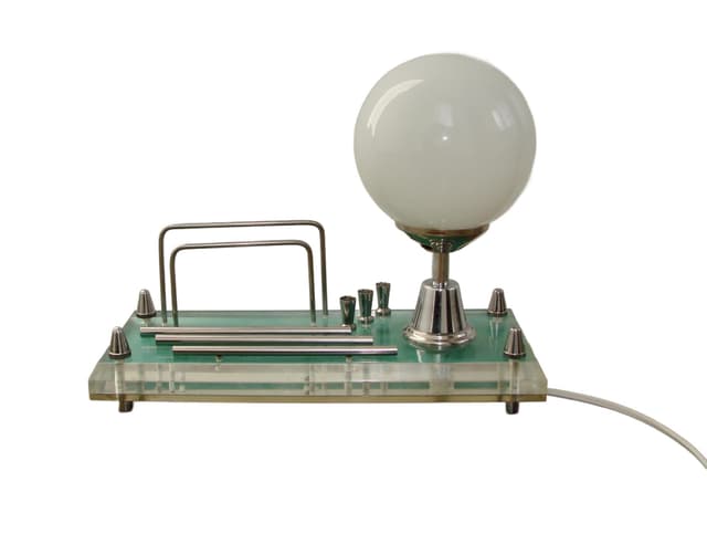 Lampka biurkowa Space Age, transparentny akryl, chrom, szkło, lata 70. - WYMIARY