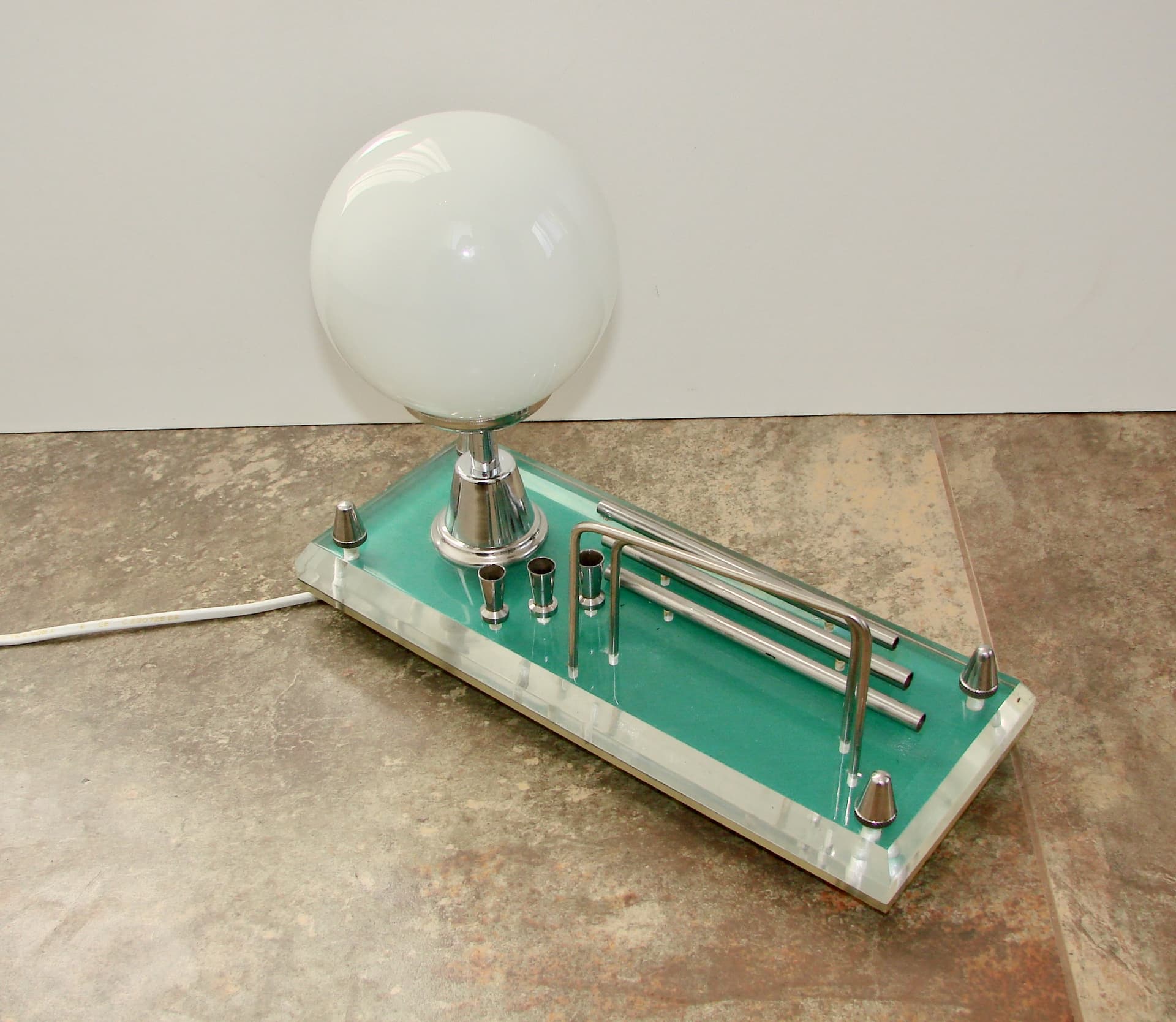 Lampka biurkowa Space Age, transparentny akryl, chrom, szkło, lata 70. - 242589