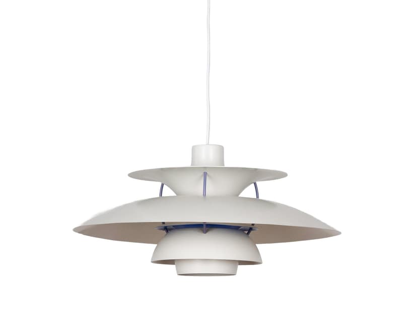Pendant lamp PH 5, white metal, by P. Henningsen, Louis Poulsen, Denmark, 1980s.