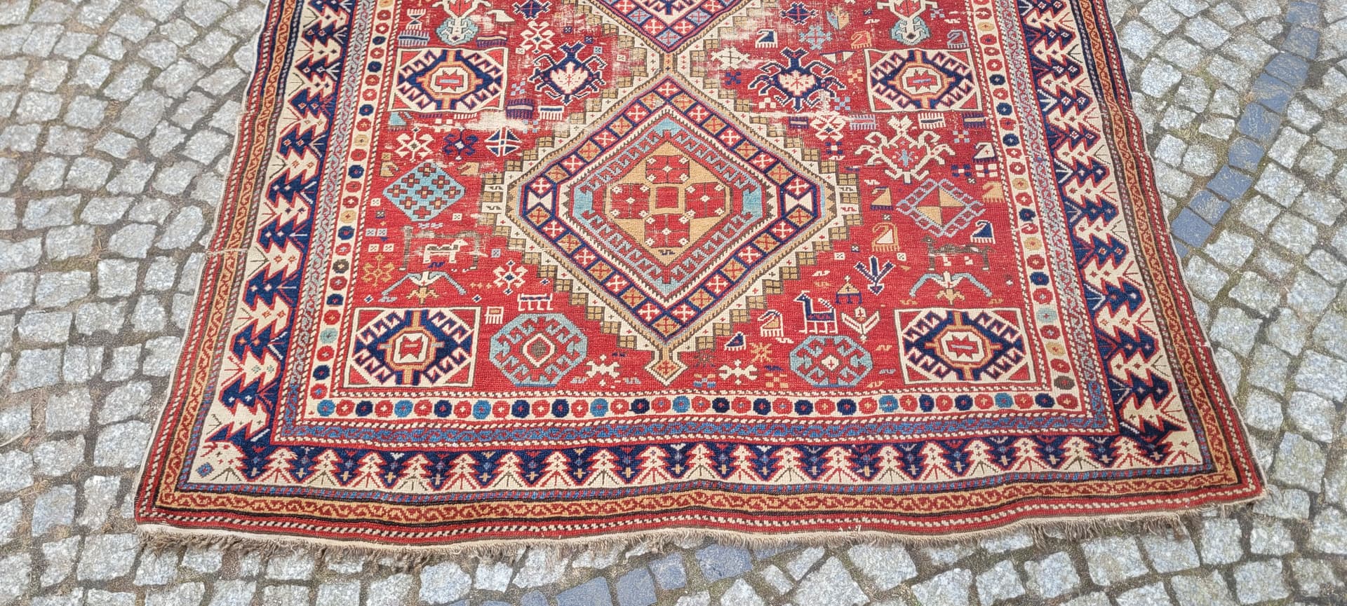 Dywan Kazak 160x310 cm, multikolor, wełna, Azerbejdżan, XIX w. - 242858