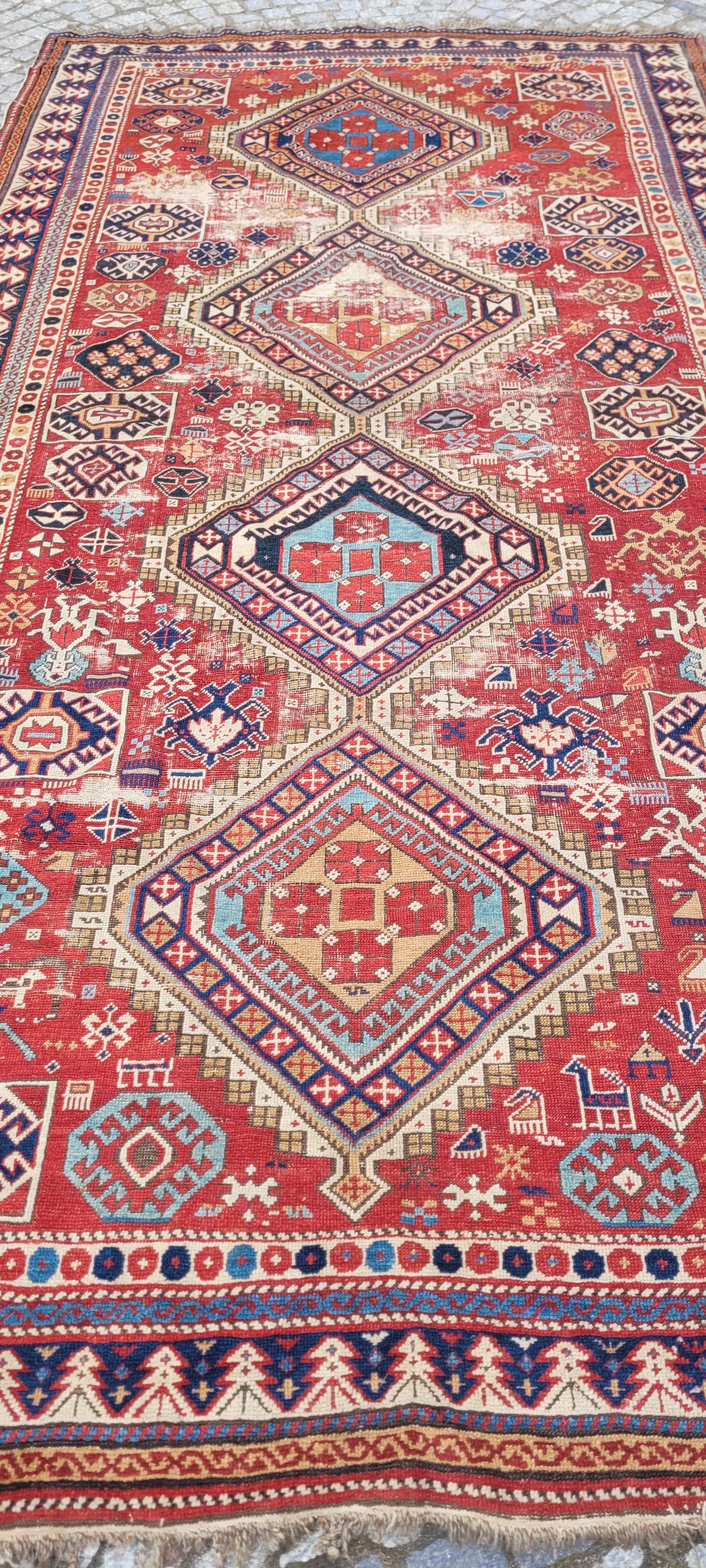 Dywan Kazak 160x310 cm, multikolor, wełna, Azerbejdżan, XIX w. - 242856