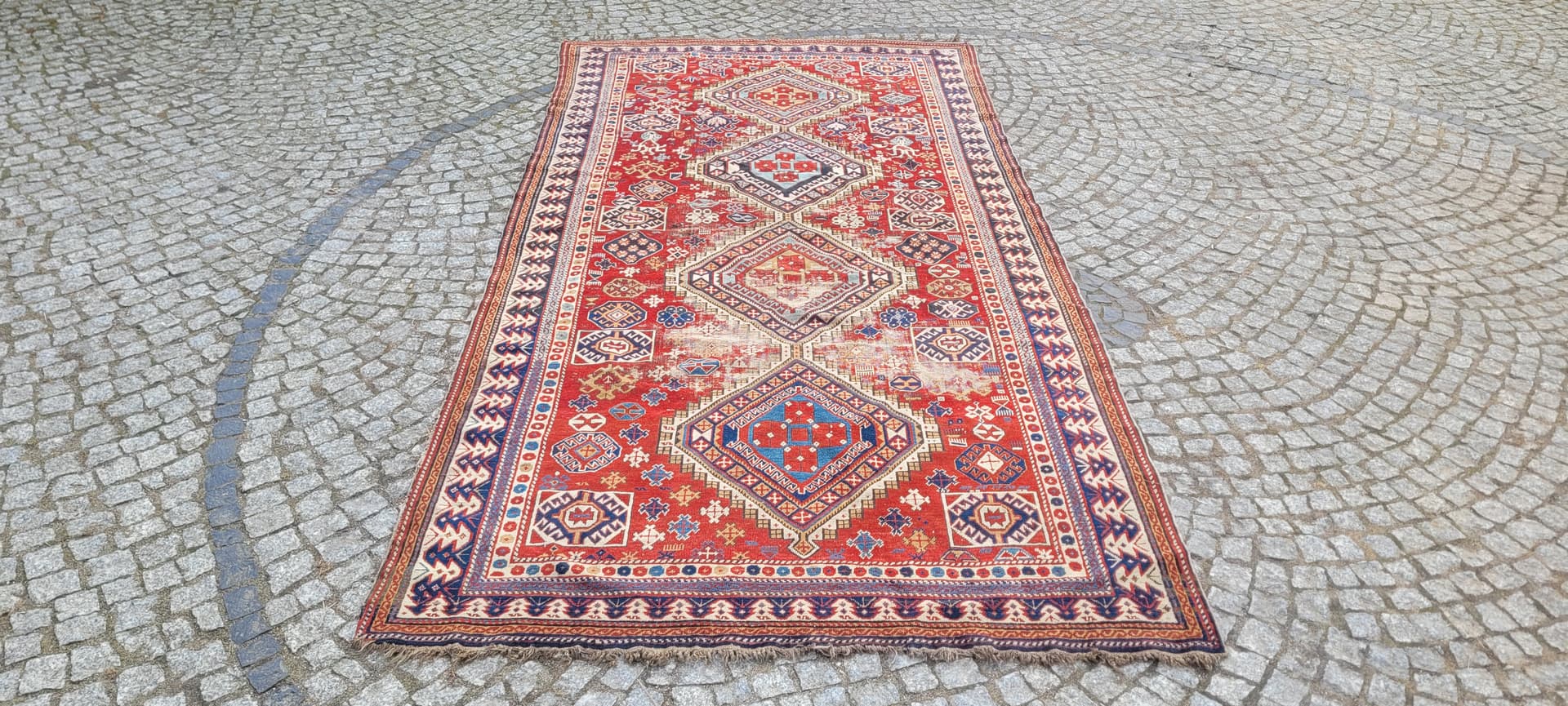 Dywan Kazak 160x310 cm, multikolor, wełna, Azerbejdżan, XIX w. - 242846