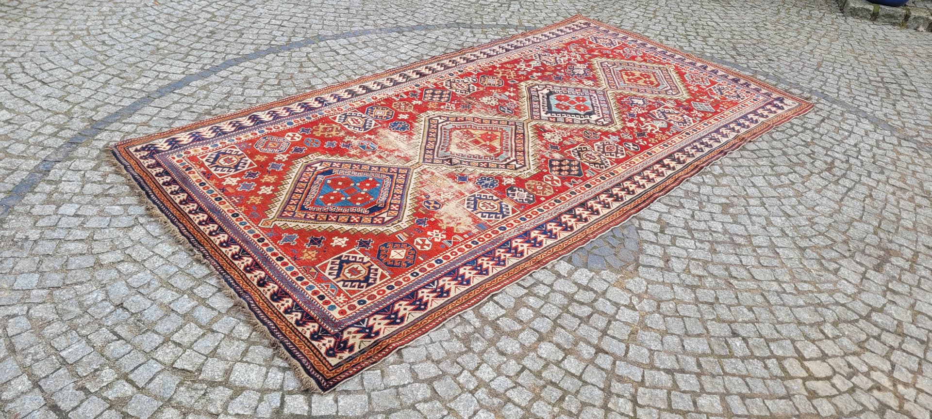 Dywan Kazak 160x310 cm, multikolor, wełna, Azerbejdżan, XIX w. - 242855