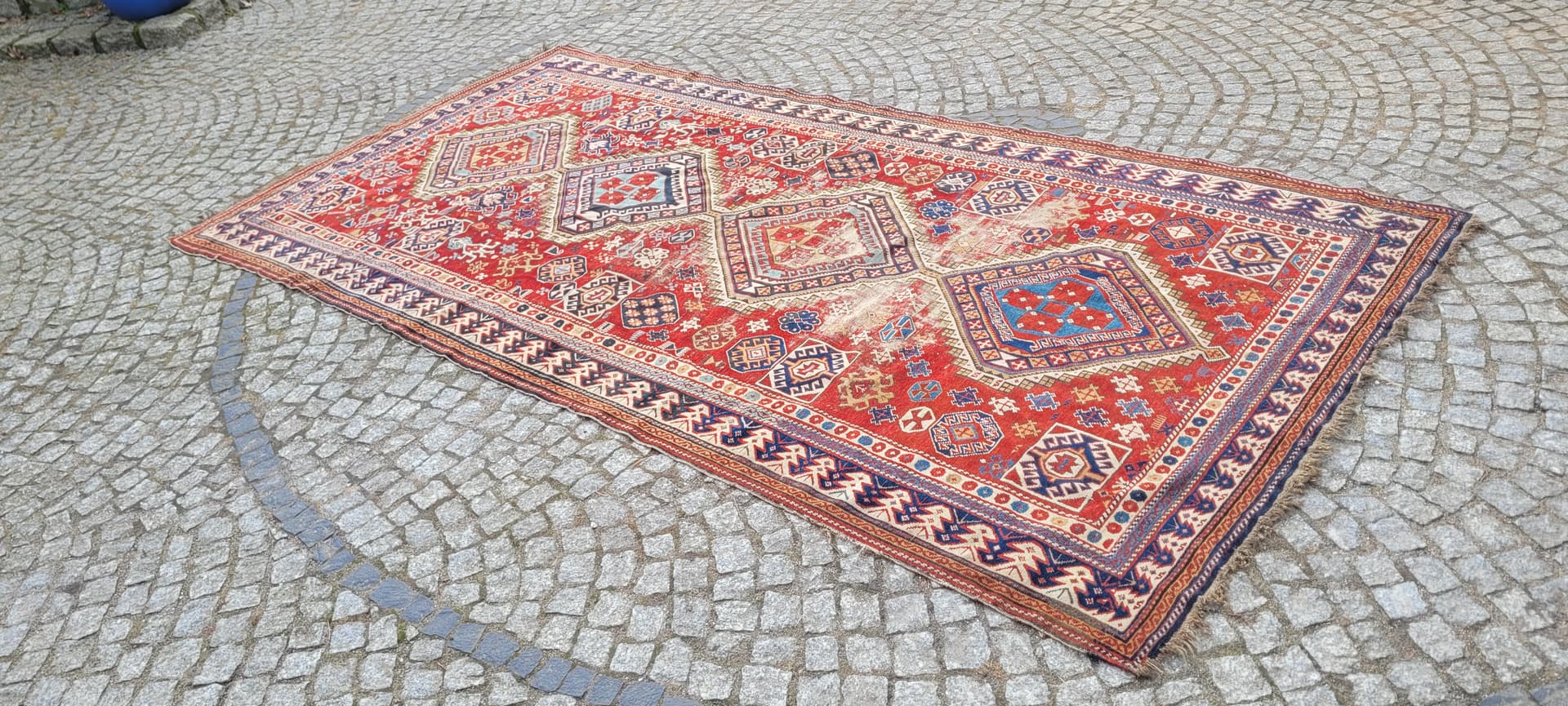 Dywan Kazak 160x310 cm, multikolor, wełna, Azerbejdżan, XIX w. - 242849