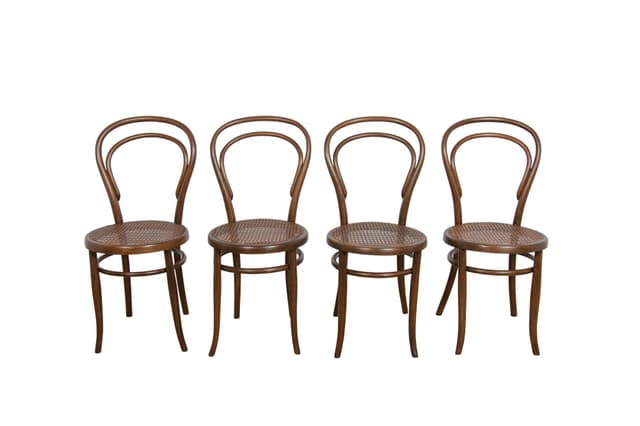 Set of Four Chairs No. 14, brown wood, light rattan, by J. Hoffmann, Austria, early 20th c. - DIMENSION