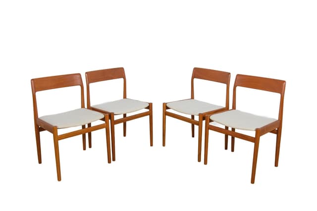 Set of four chairs, teak, beige cotton, United Kingdom, 1960s. - DIMENSION