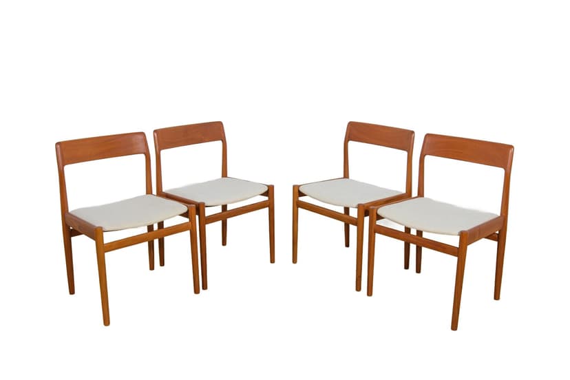 Komplet czterech krzeseł, teak, bawełna beżowa, Wielka Brytania, lata 60.