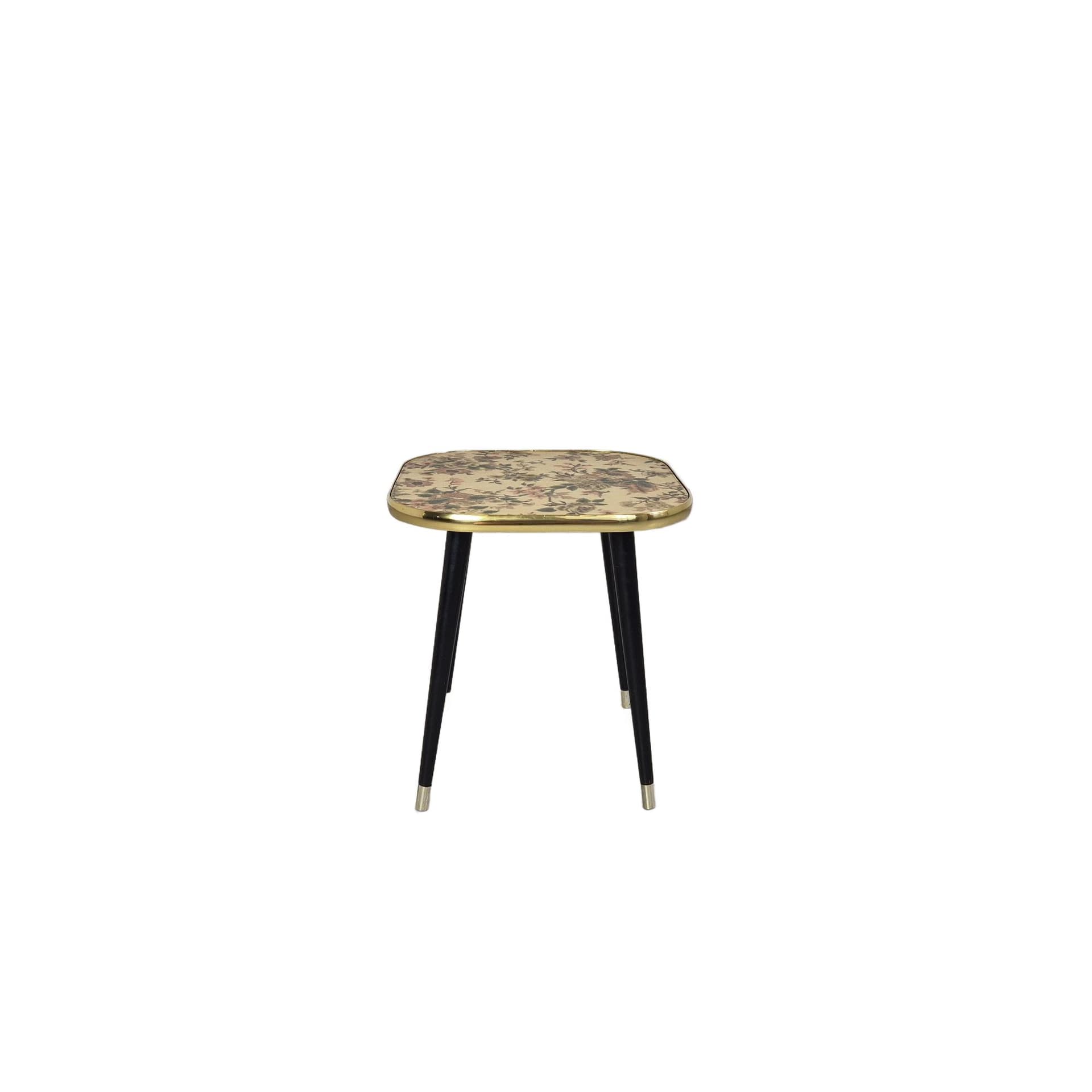 Plant Stand Floral, beige-pink wood, gold metal, by C. Glos Arnold, United Kingdom, 1960s.