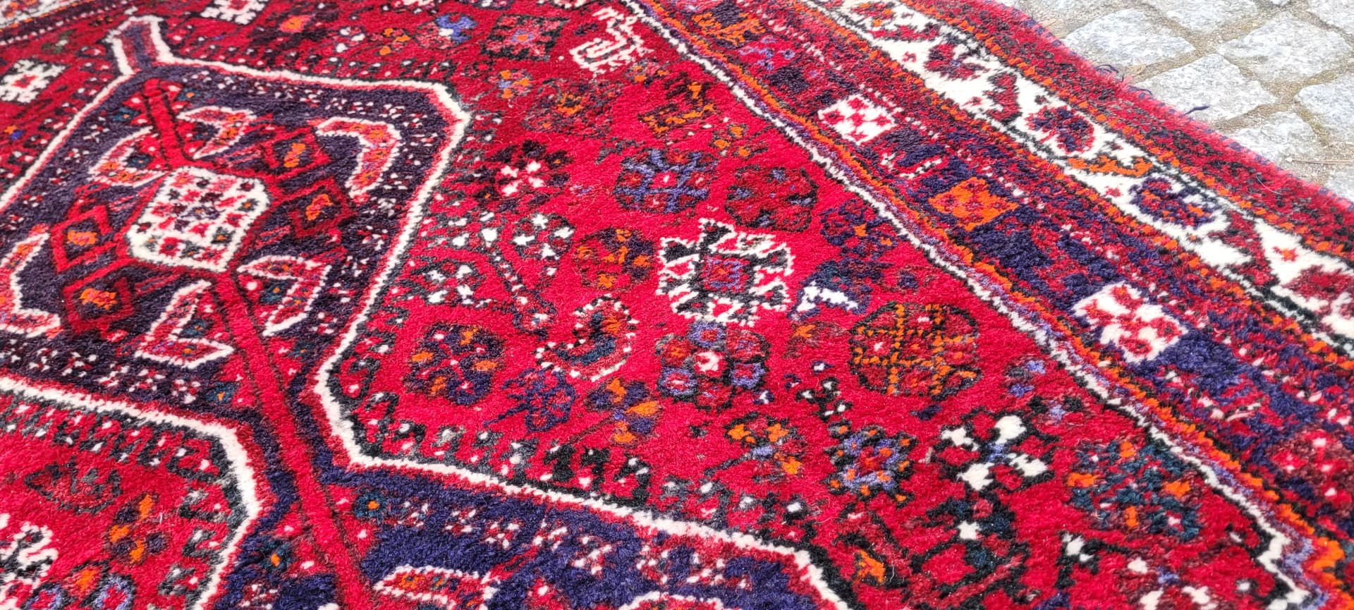 Dywan Kaszkaj, 117x162cm, czerwony, wełna, Iran, lata 60. - 243393