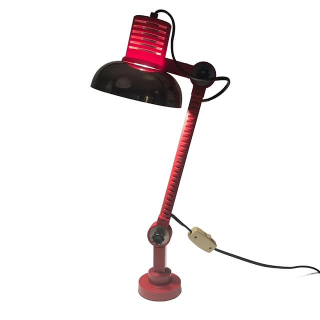 Lampa biurkowa, czerwona, plastik chromowany metal, Polamp, Polska, lata 80. - WYMIARY