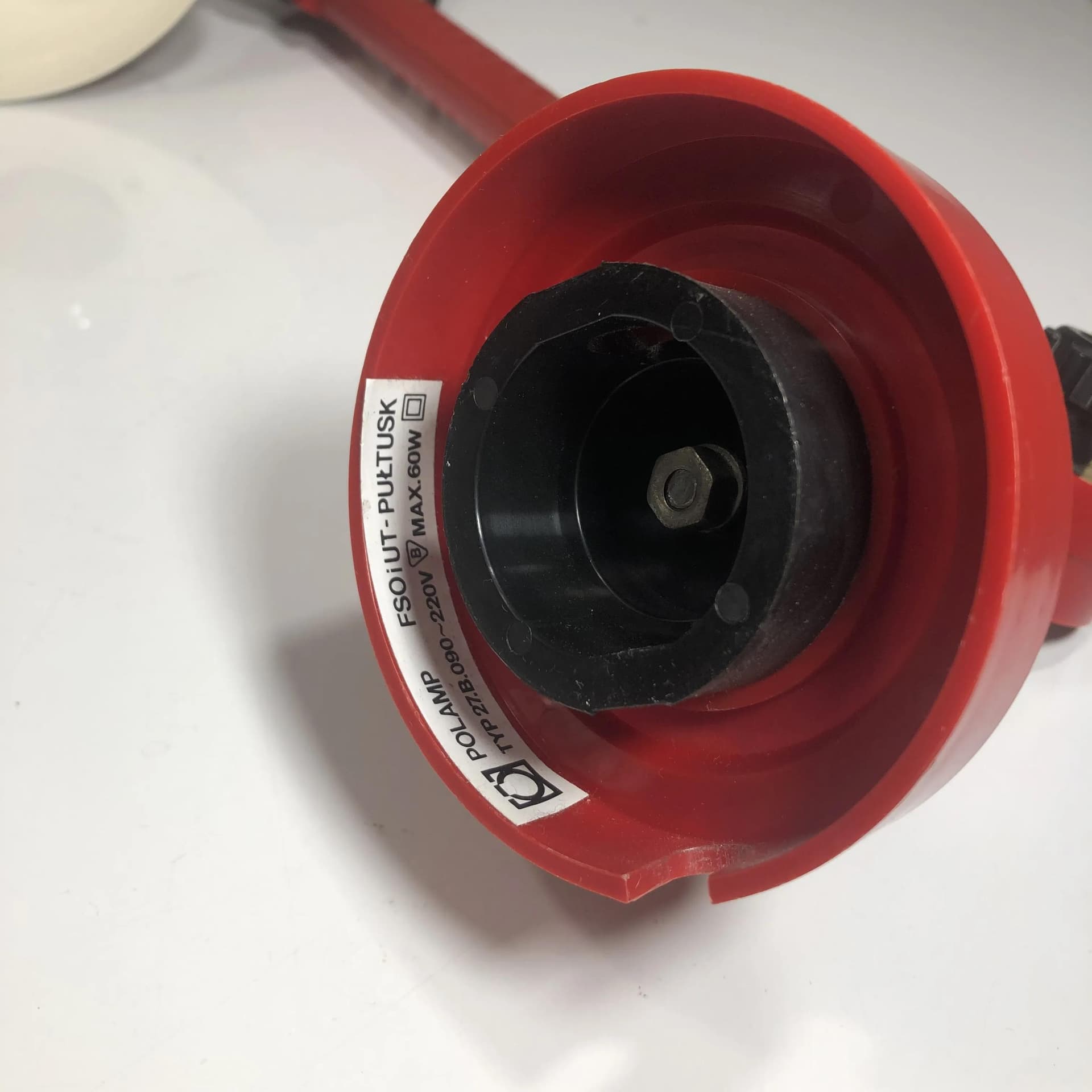 Lampa biurkowa, czerwona, plastik chromowany metal, Polamp, Polska, lata 80. - 18039