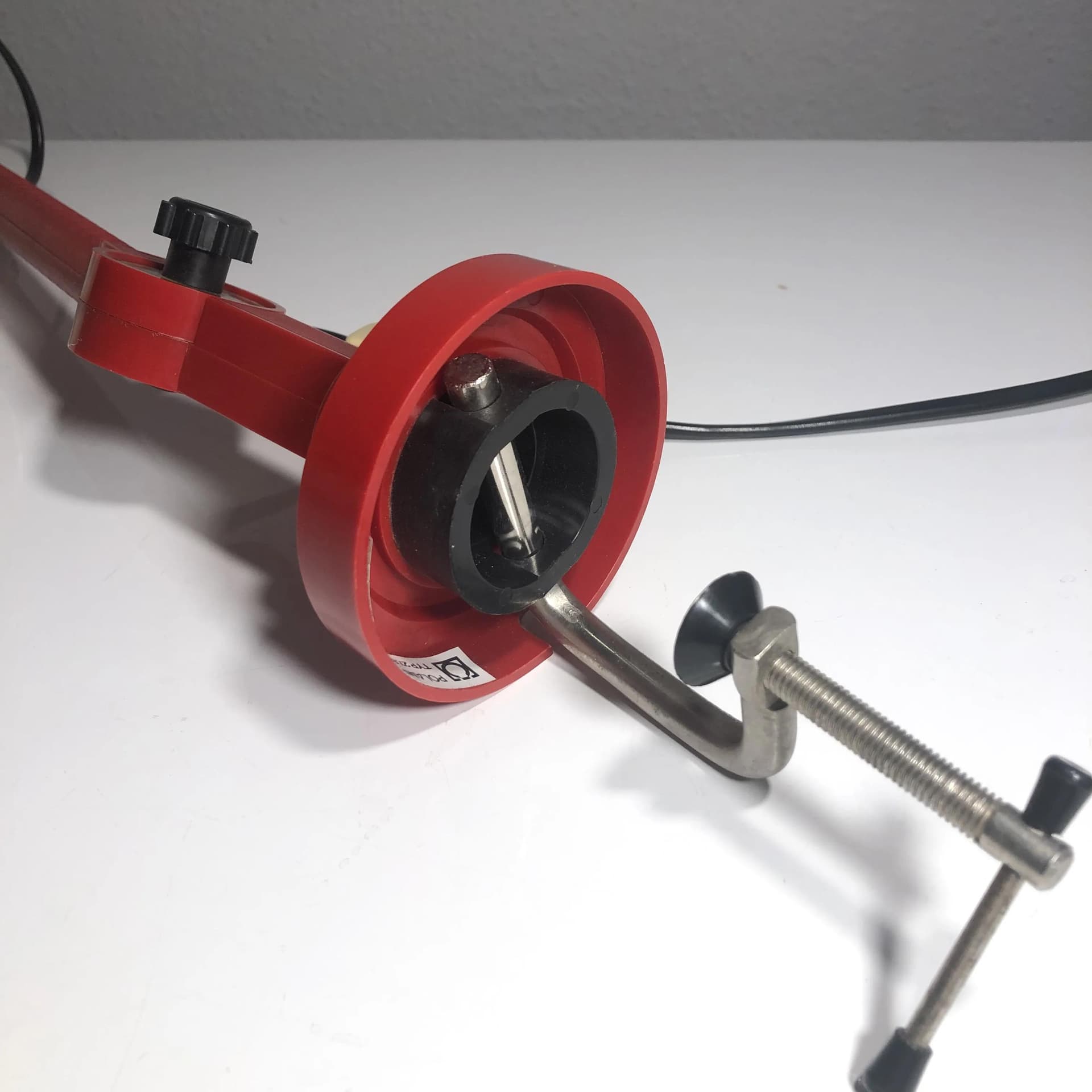 Lampa biurkowa, czerwona, plastik chromowany metal, Polamp, Polska, lata 80. - 18036