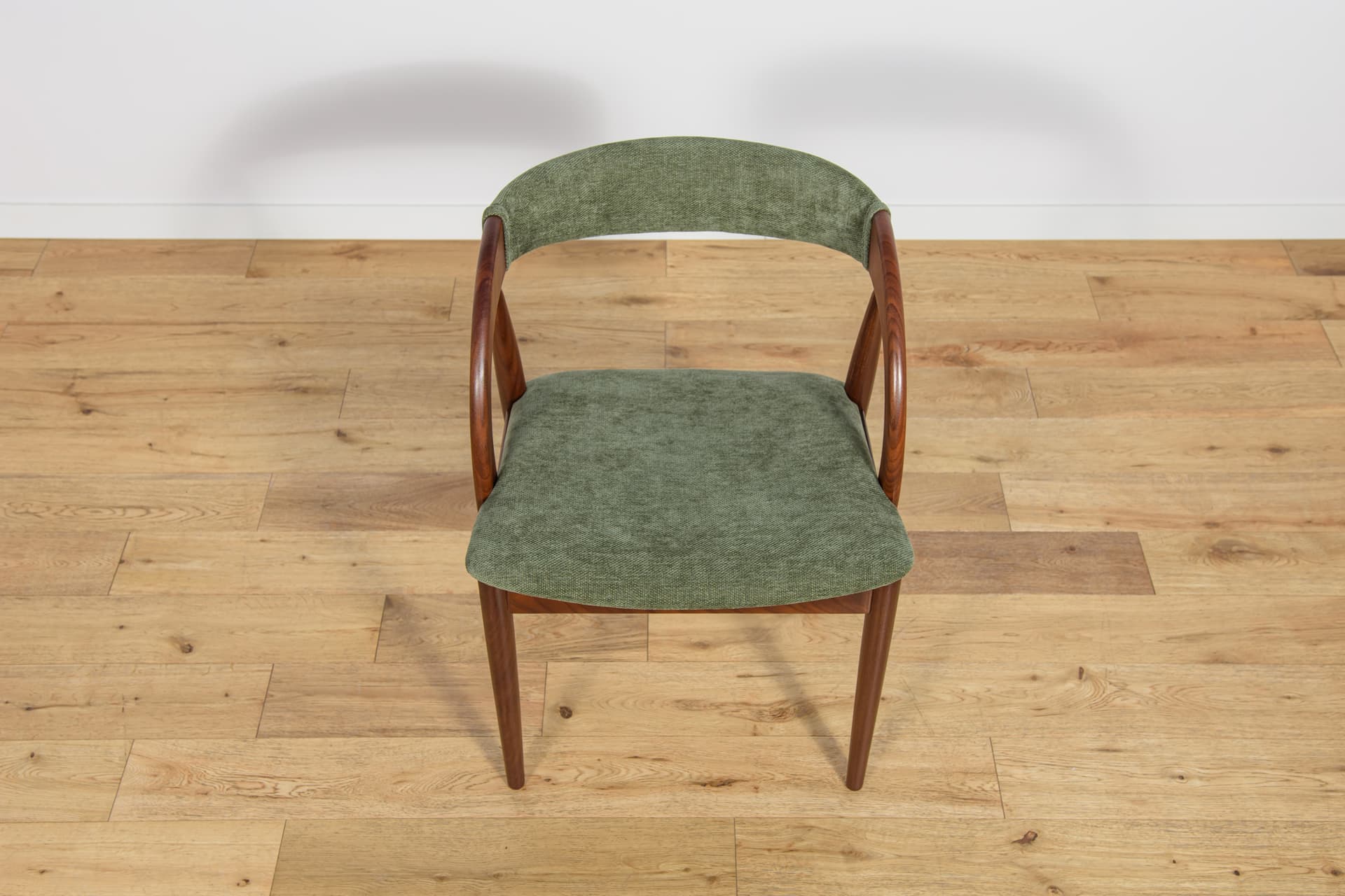 Set of six chairs, brown teak, green synthetic fabric, Denmark, 1960s. - 243583