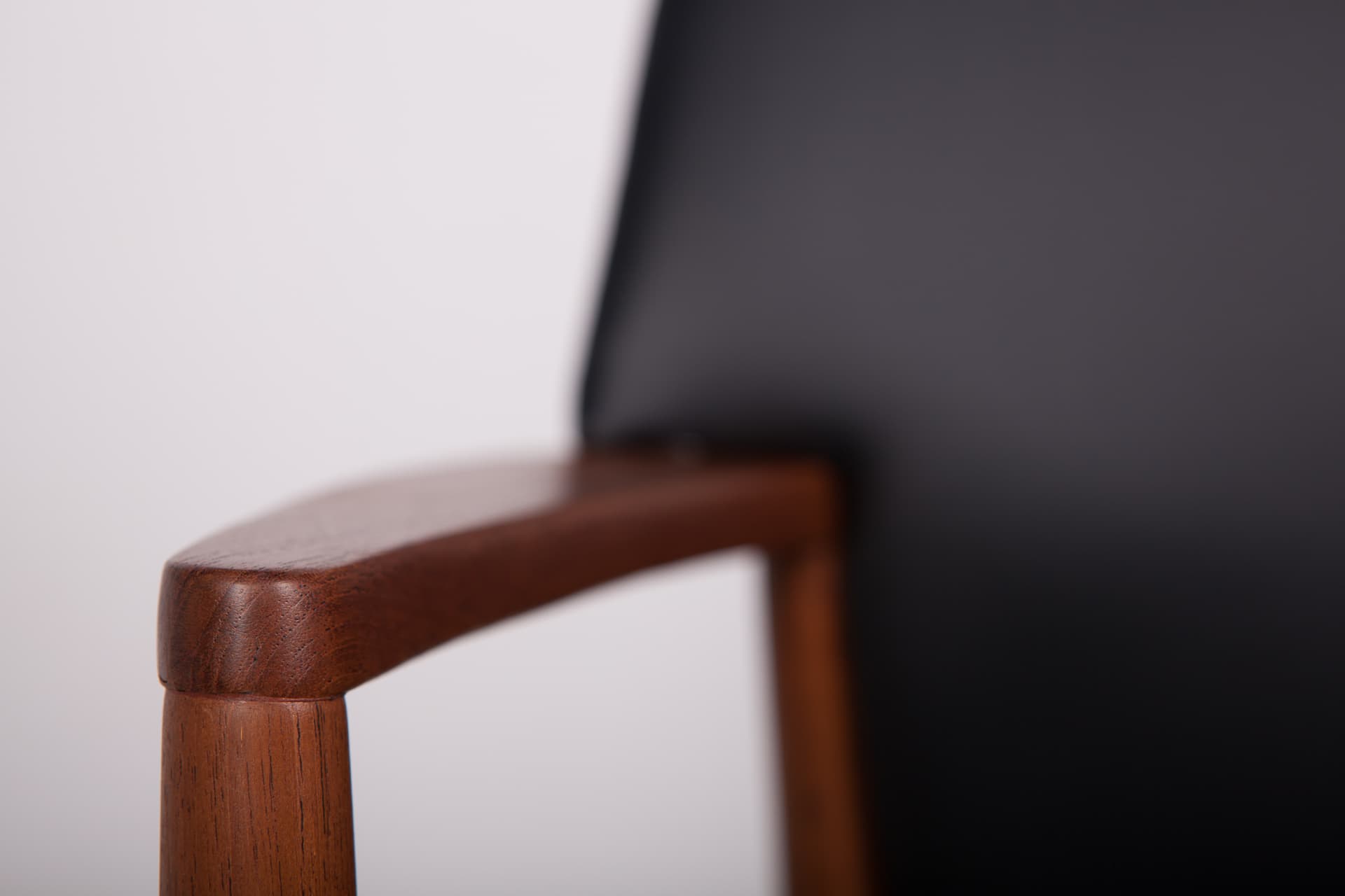 Armchair, teak, black leather, by A. B. Madsen, E. Larsen, Fritz Hansen, Denmark, 1950s. - 243603