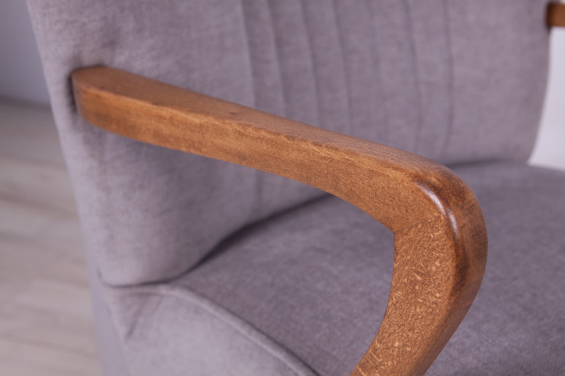 Fotel, szary, drewno, Niemcy, lata 50. - 244754