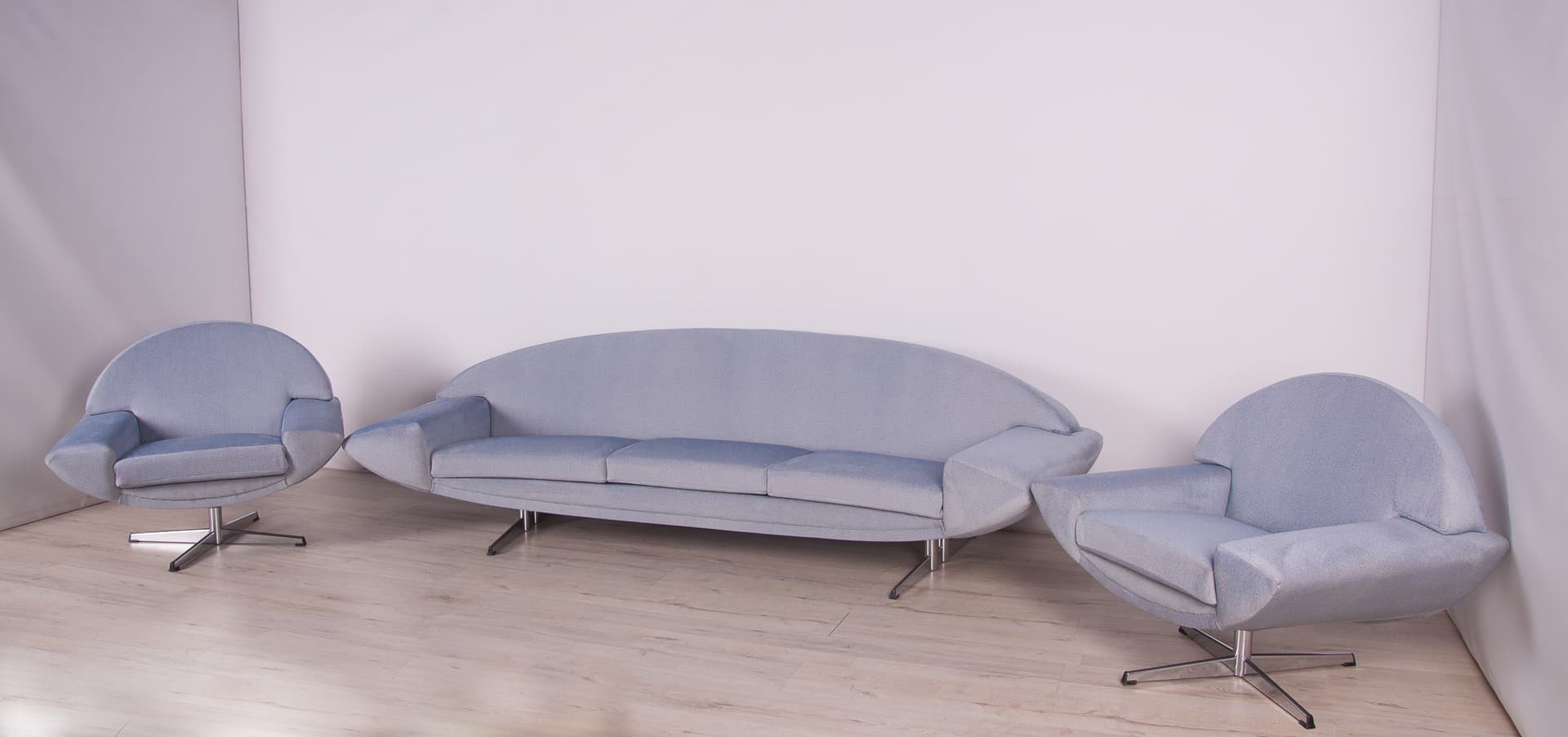 Zestaw wypoczynkowy Capri, velvet niebieski, chrom, proj. J. Andersen, Szwecja, lata 60. - 246710