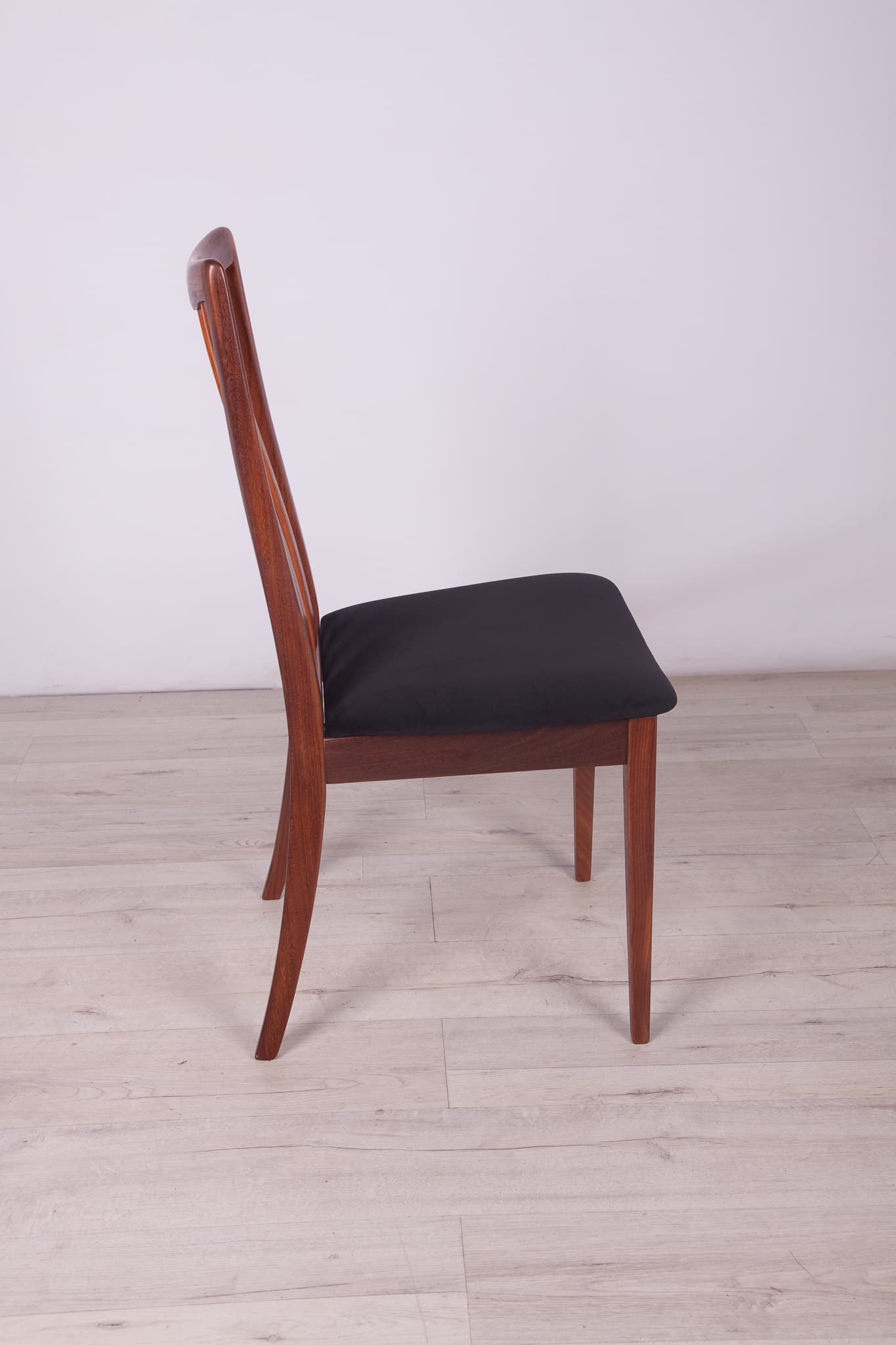 Set of six chairs, black velvet, brown teak, by L. Dandy, G-Plan, United Kingdom, 1960s. - 246758