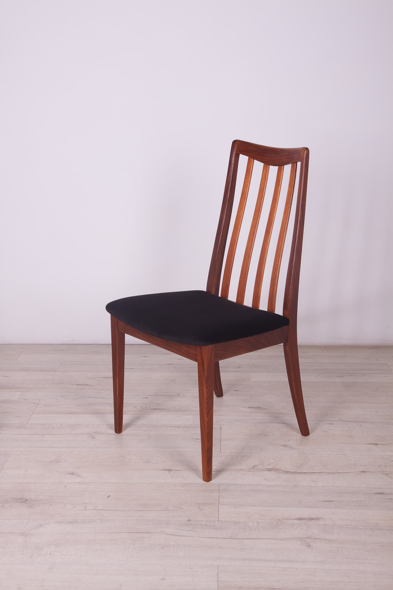 Set of six chairs, black velvet, brown teak, by L. Dandy, G-Plan, United Kingdom, 1960s. - 246762