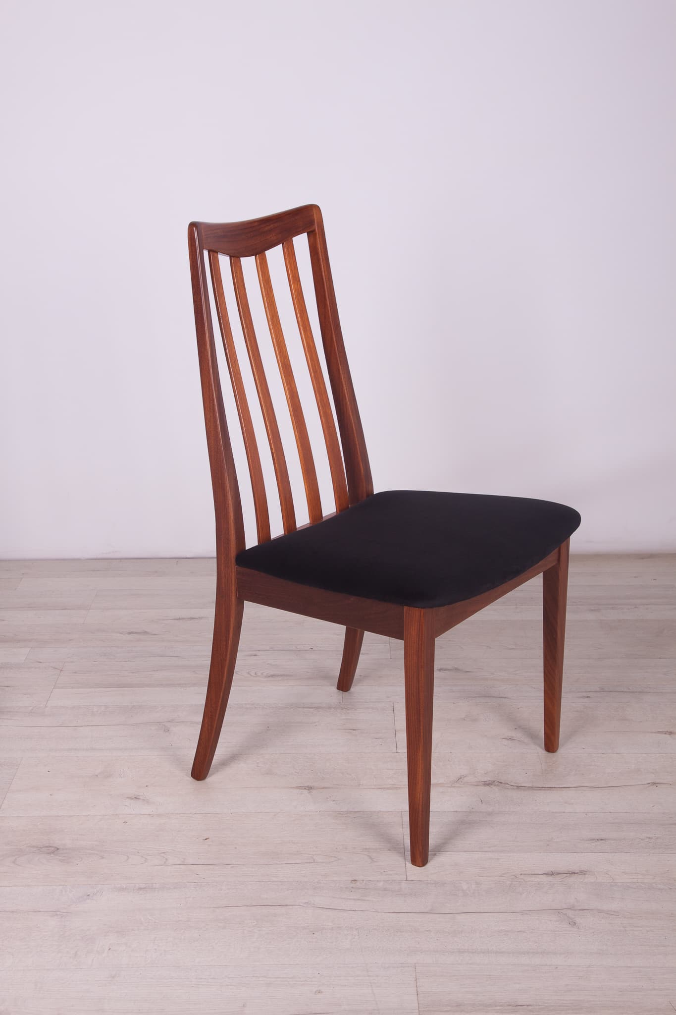 Set of four chairs, black velvet, teak, by L. Dandy, G-Plan, United Kingdom, 1960s. - 246771
