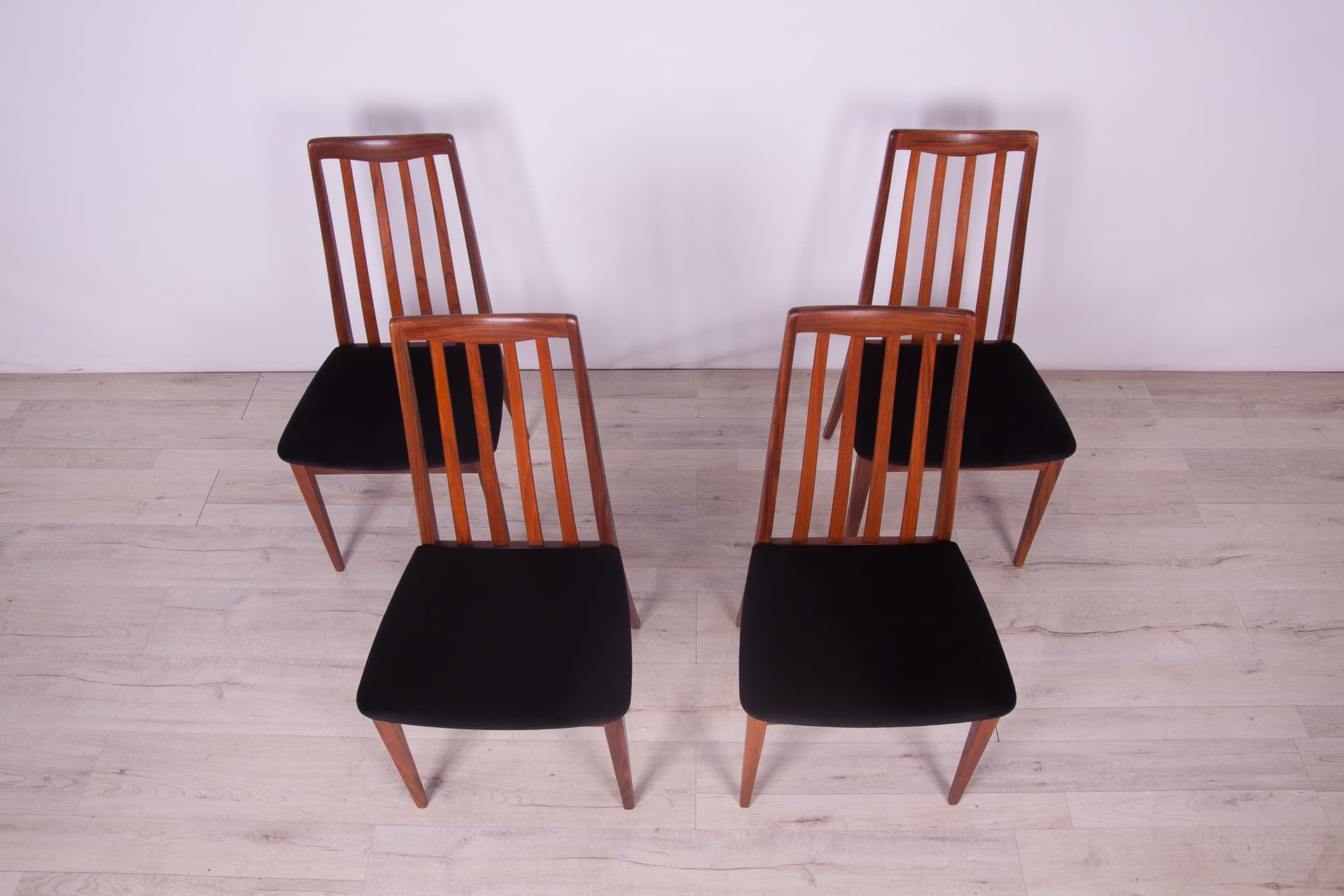 Set of four chairs, black velvet, teak, by L. Dandy, G-Plan, United Kingdom, 1960s. - 246863