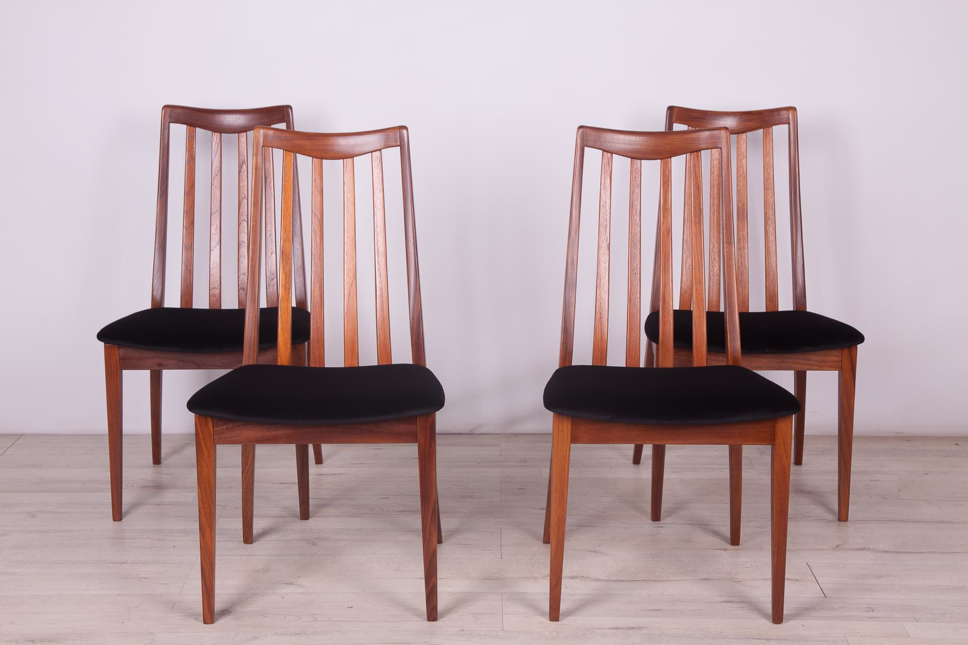 Set of four chairs, black velvet, teak, by L. Dandy, G-Plan, United Kingdom, 1960s. - 246862