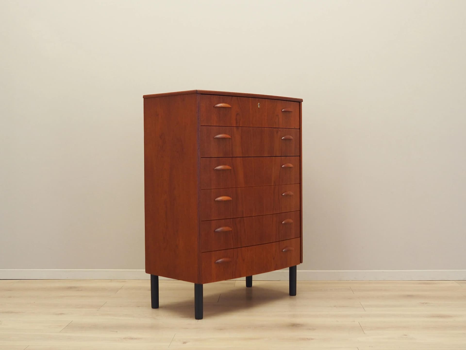 Komoda, mid-century modern, teak pomarańczowy, drewno czarne, Dania, lata 70. - 18122