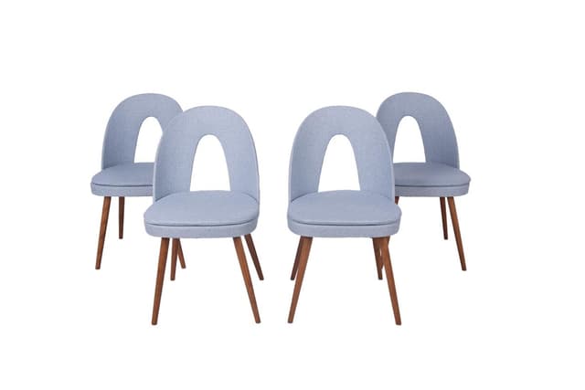 Set of four chairs, blue upholstery, oak wood, by A. Suman, Tatra Nabytok, Czechoslovakia, 1960s. - DIMENSION