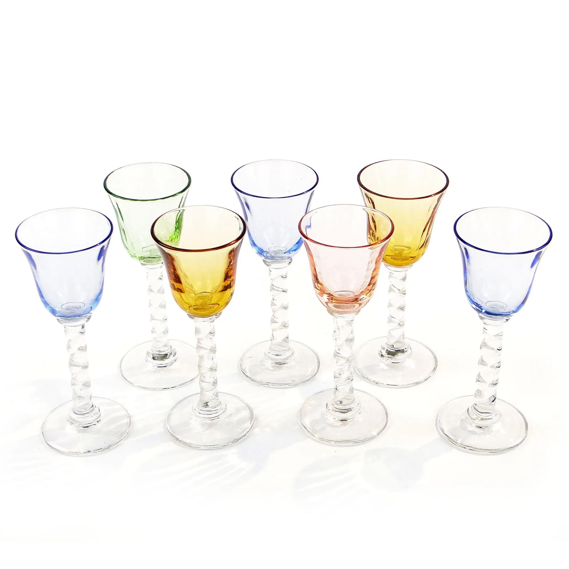 Zestaw kieliszków do likieru secesja, multikolor, szkło, Czechosłowacja, początek XX w. - 18227