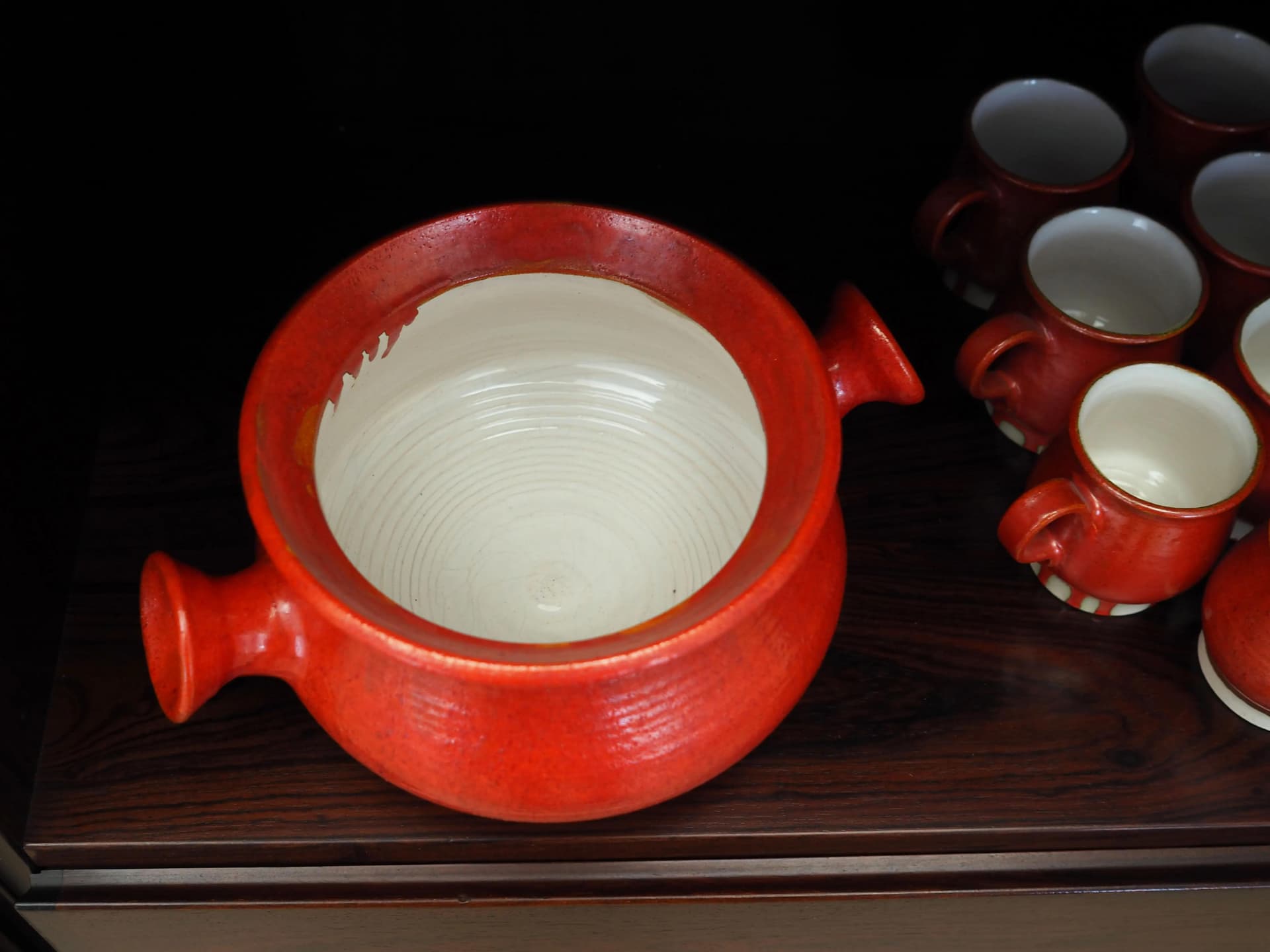 Punch set, red ceramics, Denmark, 1960s - 18105