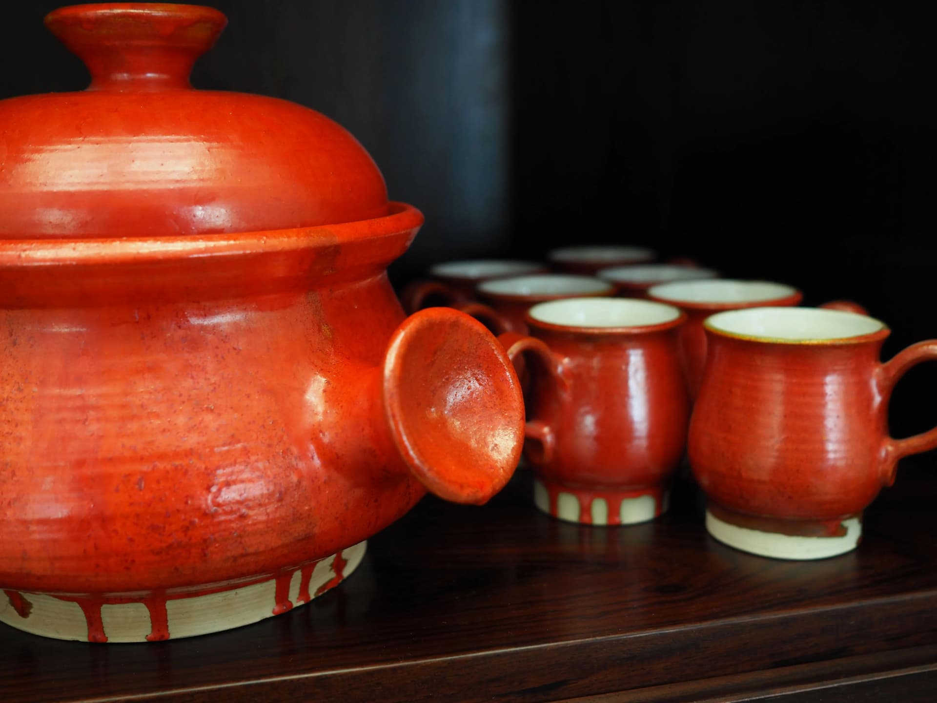 Punch set, red ceramics, Denmark, 1960s - 18106
