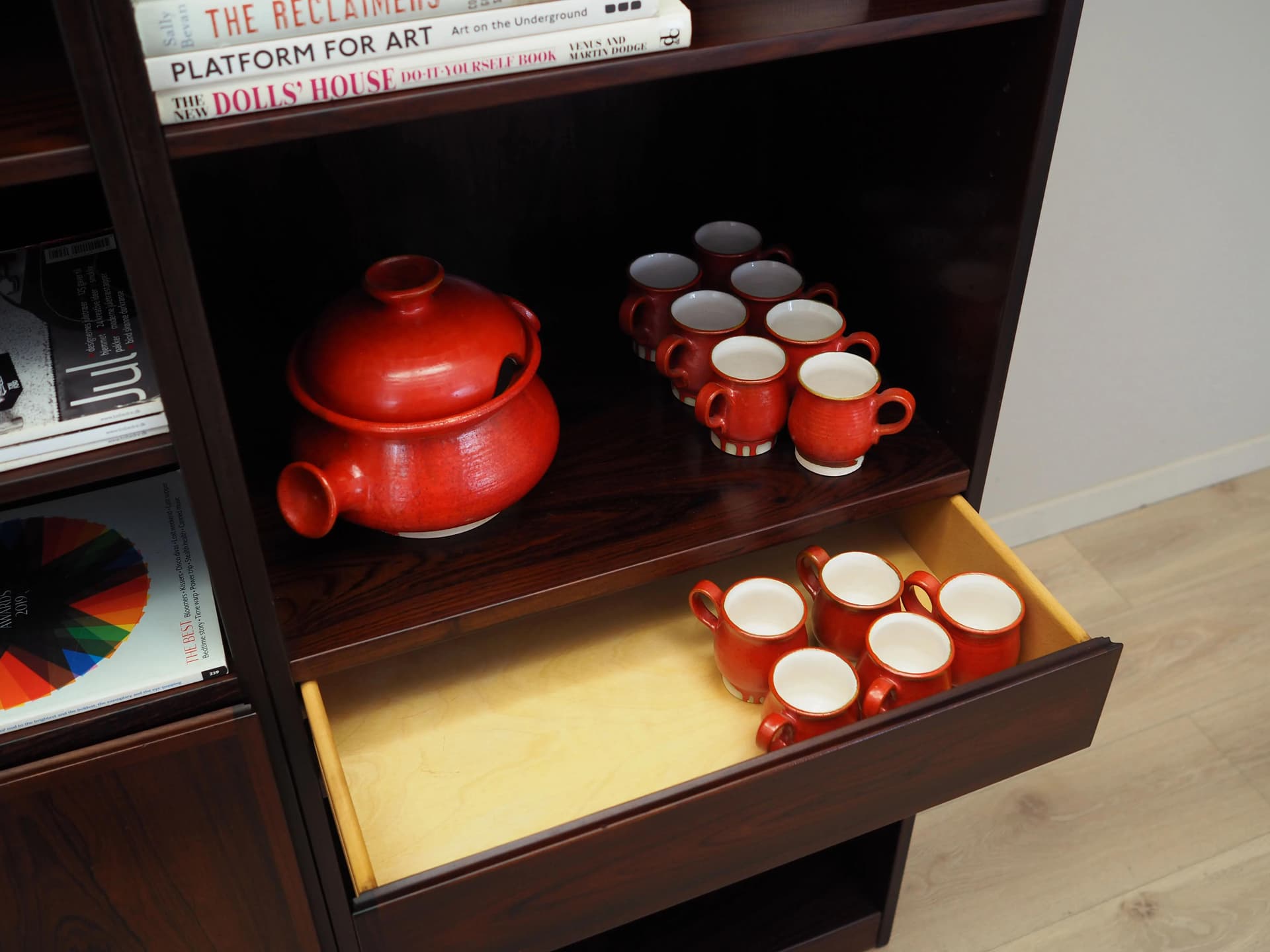 Punch set, red ceramics, Denmark, 1960s - 18107