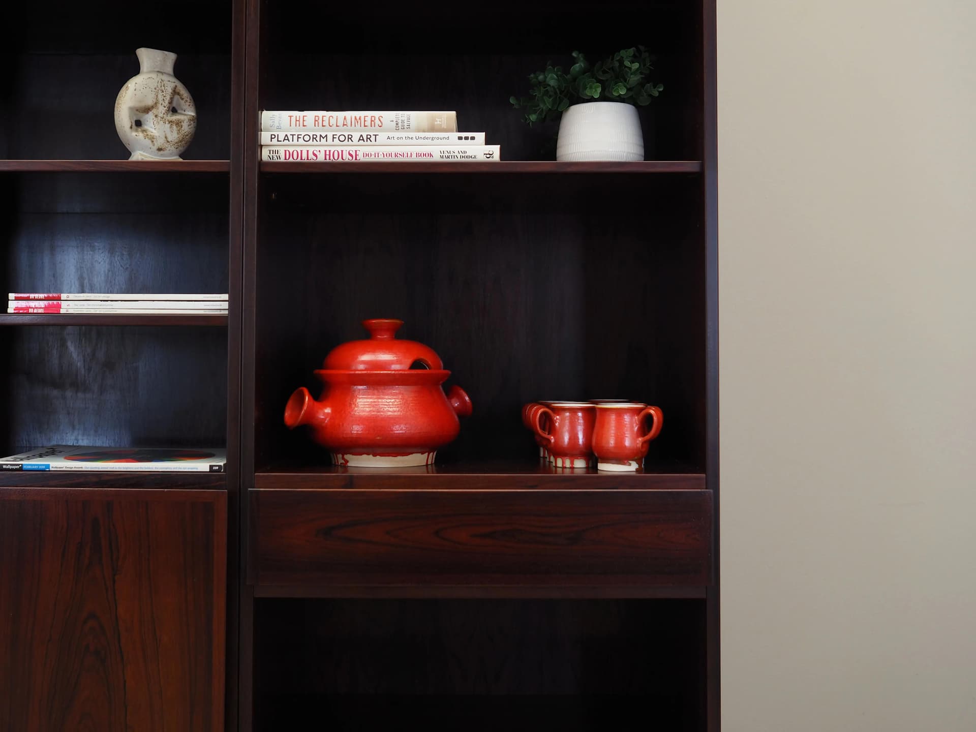Punch set, red ceramics, Denmark, 1960s - 18103