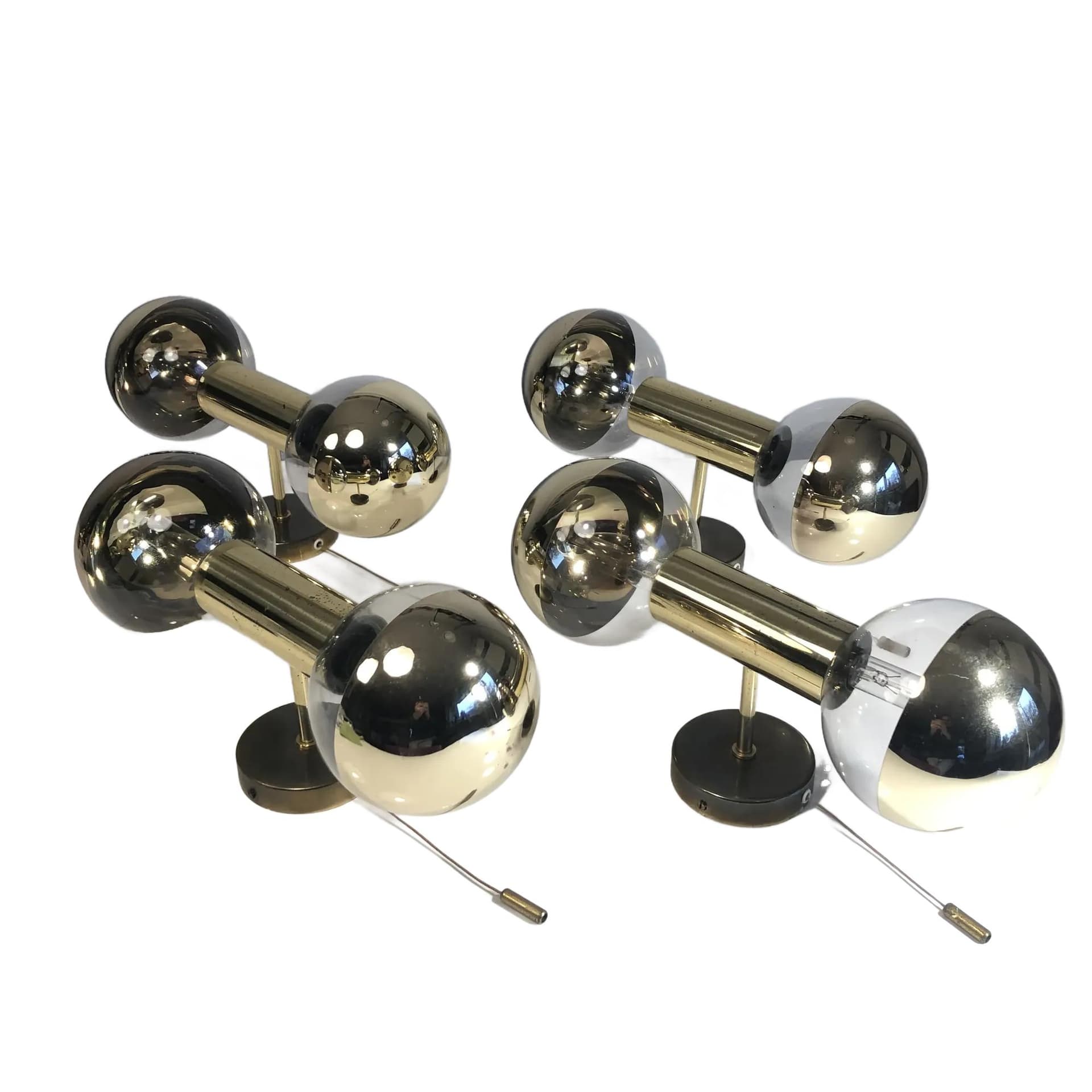 Set of wall sconces, gilded brass, glass, by M. Ishi, Staff Leuchten, Germany, 1970s.