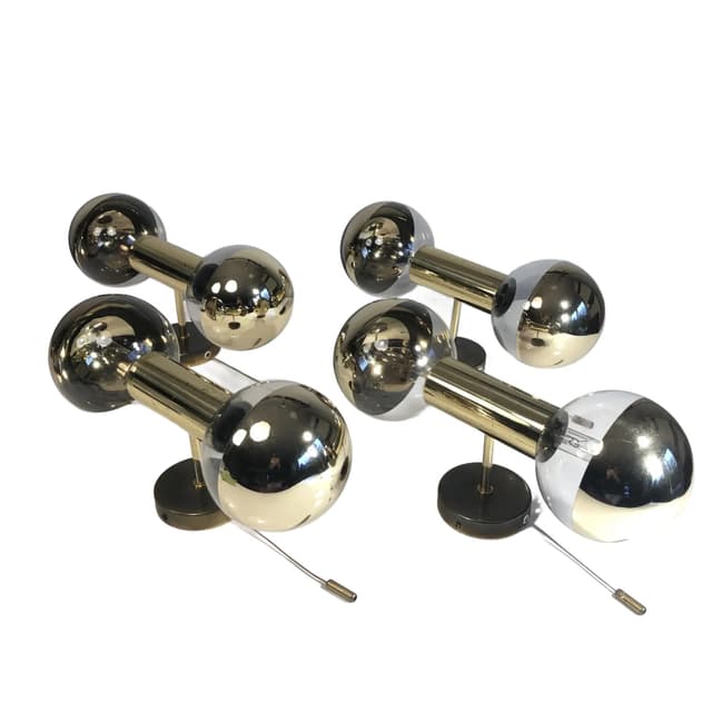 Set of wall sconces, gilded brass, glass, by M. Ishi, Staff Leuchten, Germany, 1970s. - DIMENSION