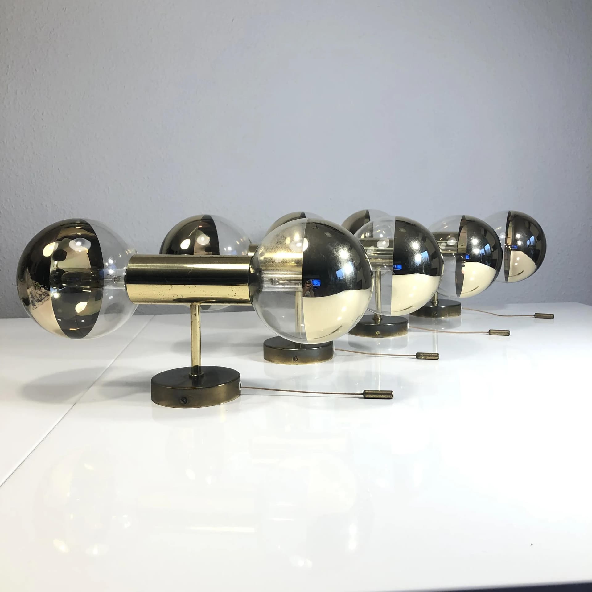 Set of wall sconces, gilded brass, glass, by M. Ishi, Staff Leuchten, Germany, 1970s. - 18159