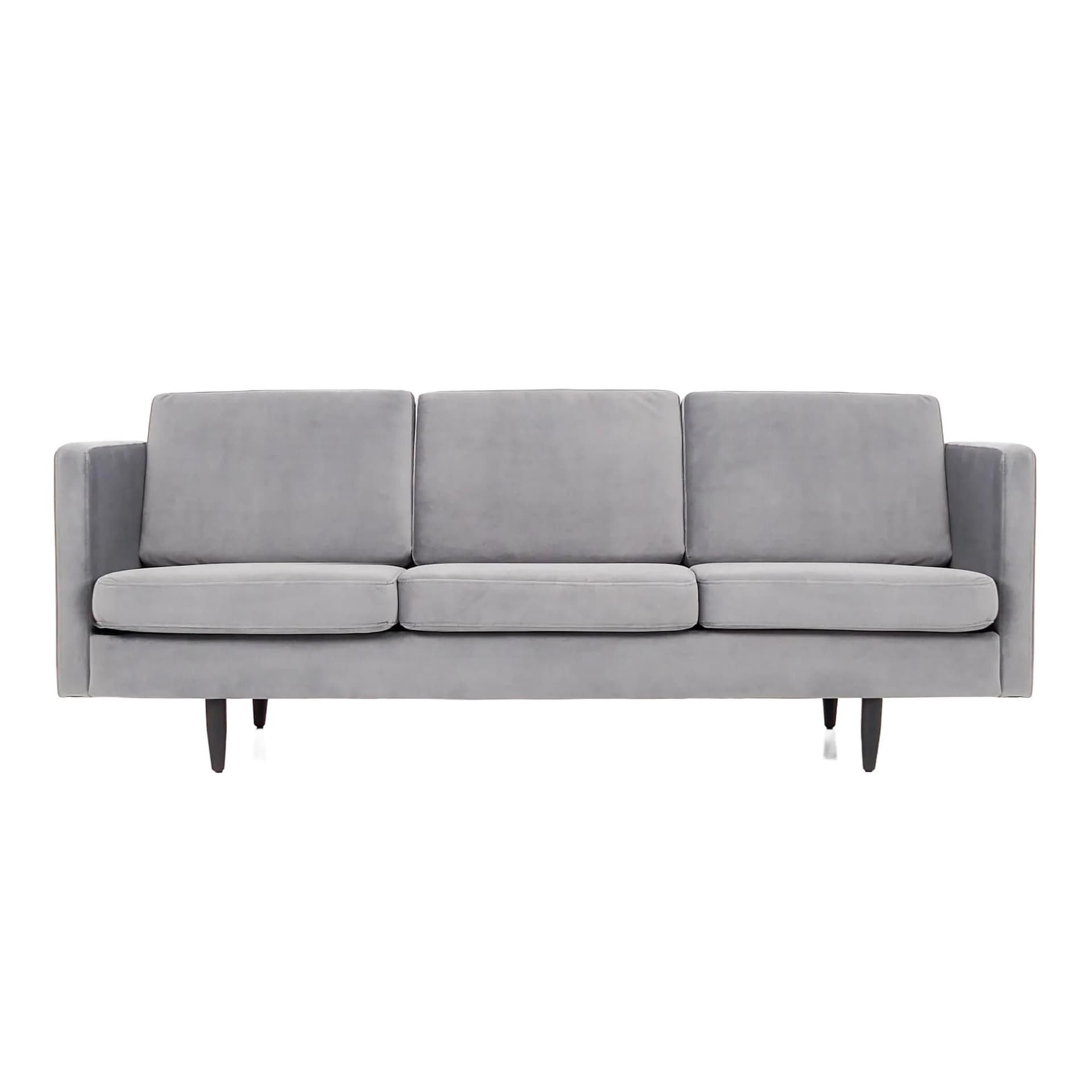 Sofa Alta, srebrny velvet, drewno, Polska, lata 90.