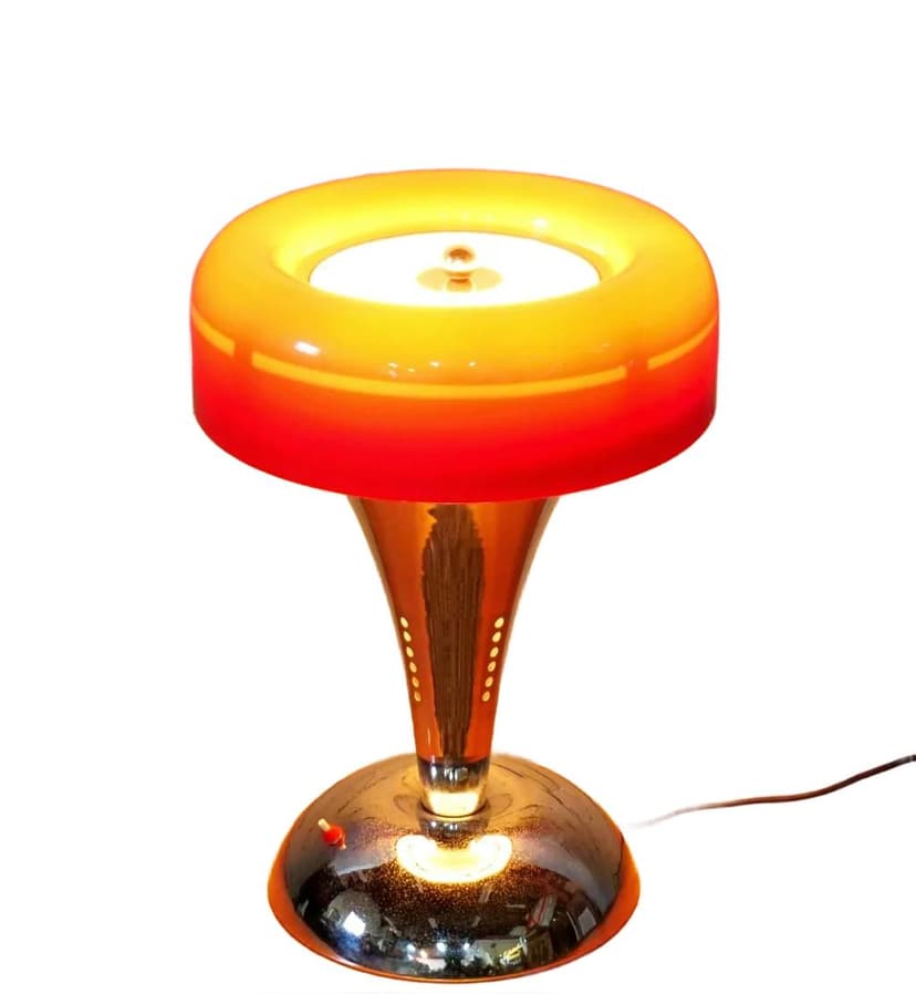 Lampa stołowa Space Era, akryl czerwony, stal chromowana, Węgry, lata 60.