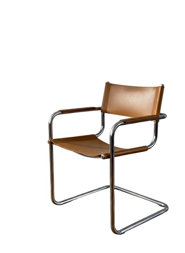 Fotel z giętej stali wg proj. S34, M. Stam, brązowy, skóra naturalna - WYMIARY